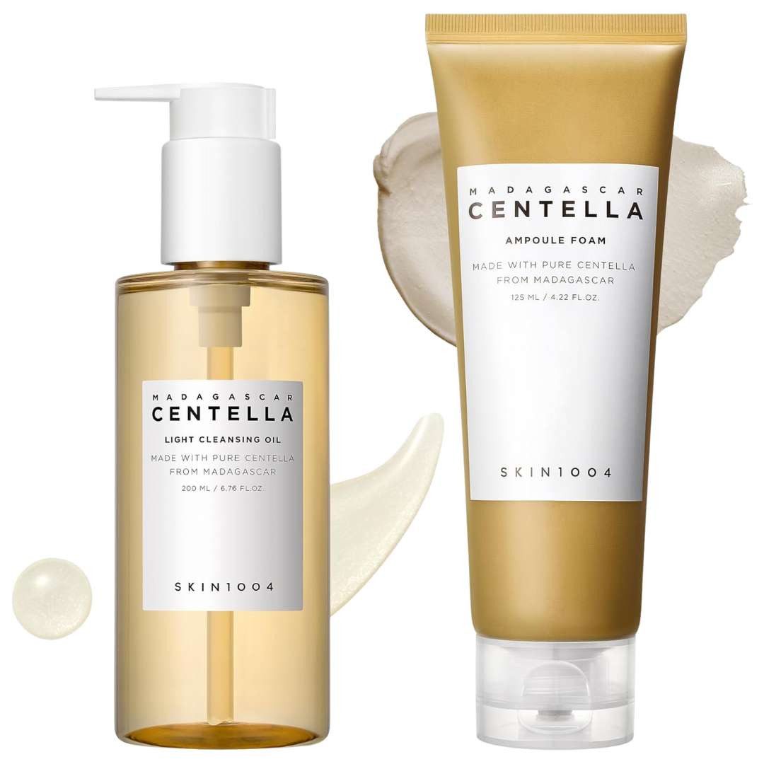 SKIN1004 Уход за кожей-Set Madagascar Centella Double Cleansing Duo Set – 200 ml Light Cleansing Oil & 125 ml Ampoule Foam – sanft & effektiv Make-up Entferner &, reichhaltiger Reinigungsschaum für empfindliche Haut, vegan