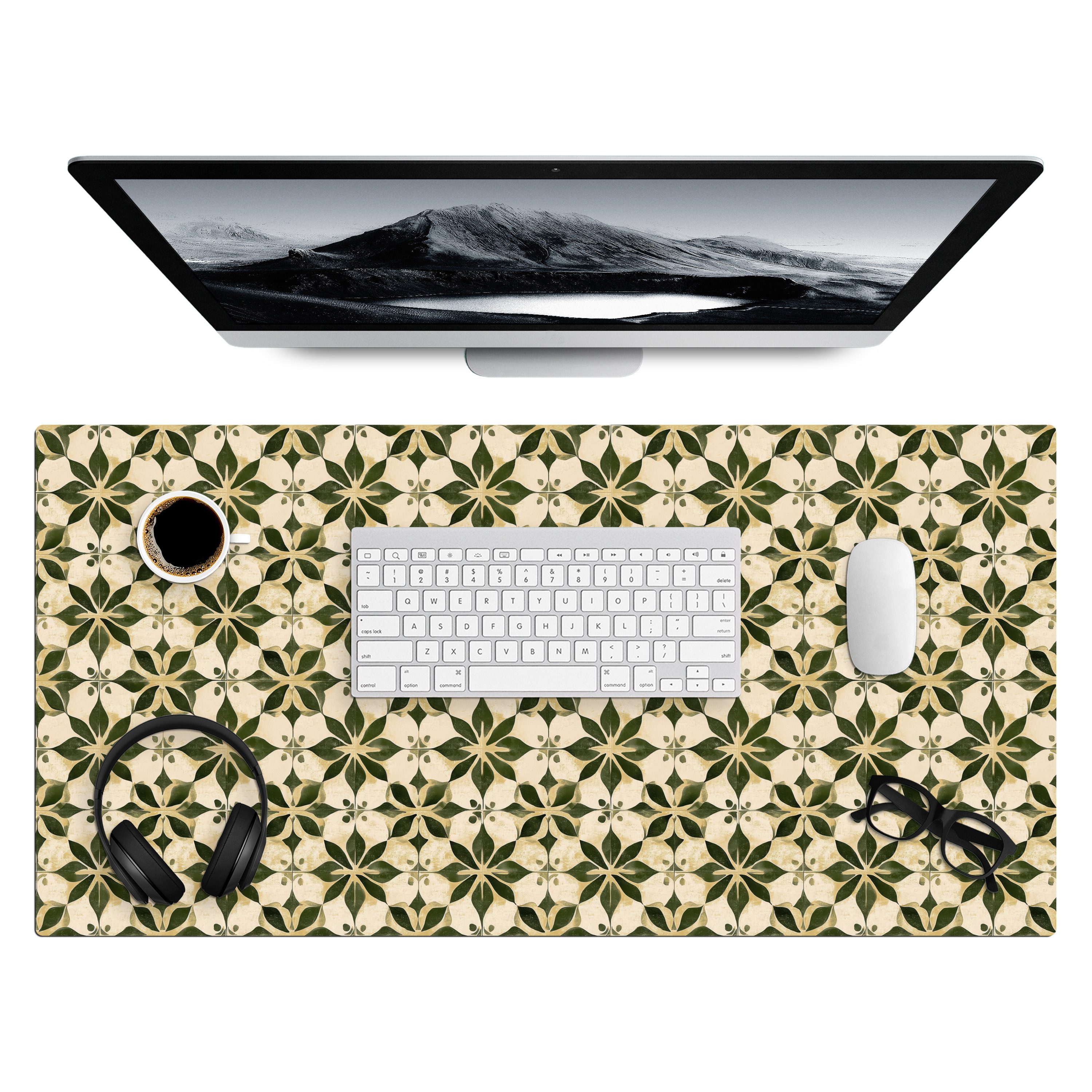 MuchoWow Gaming Mauspad Fliese - Muster - Grün (1-St), Gaming Mauspad XXL, Schreibtischunterlage, Desk Mat Groß, 80x40 cm