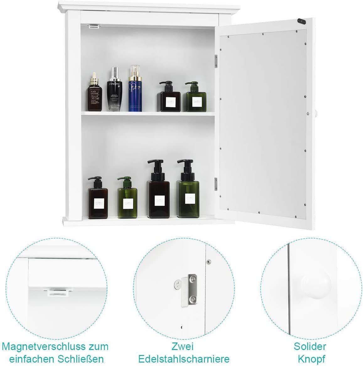 COSTWAY Badezimmerspiegelschrank Spiegelschrank, mit verstellbarem Regal