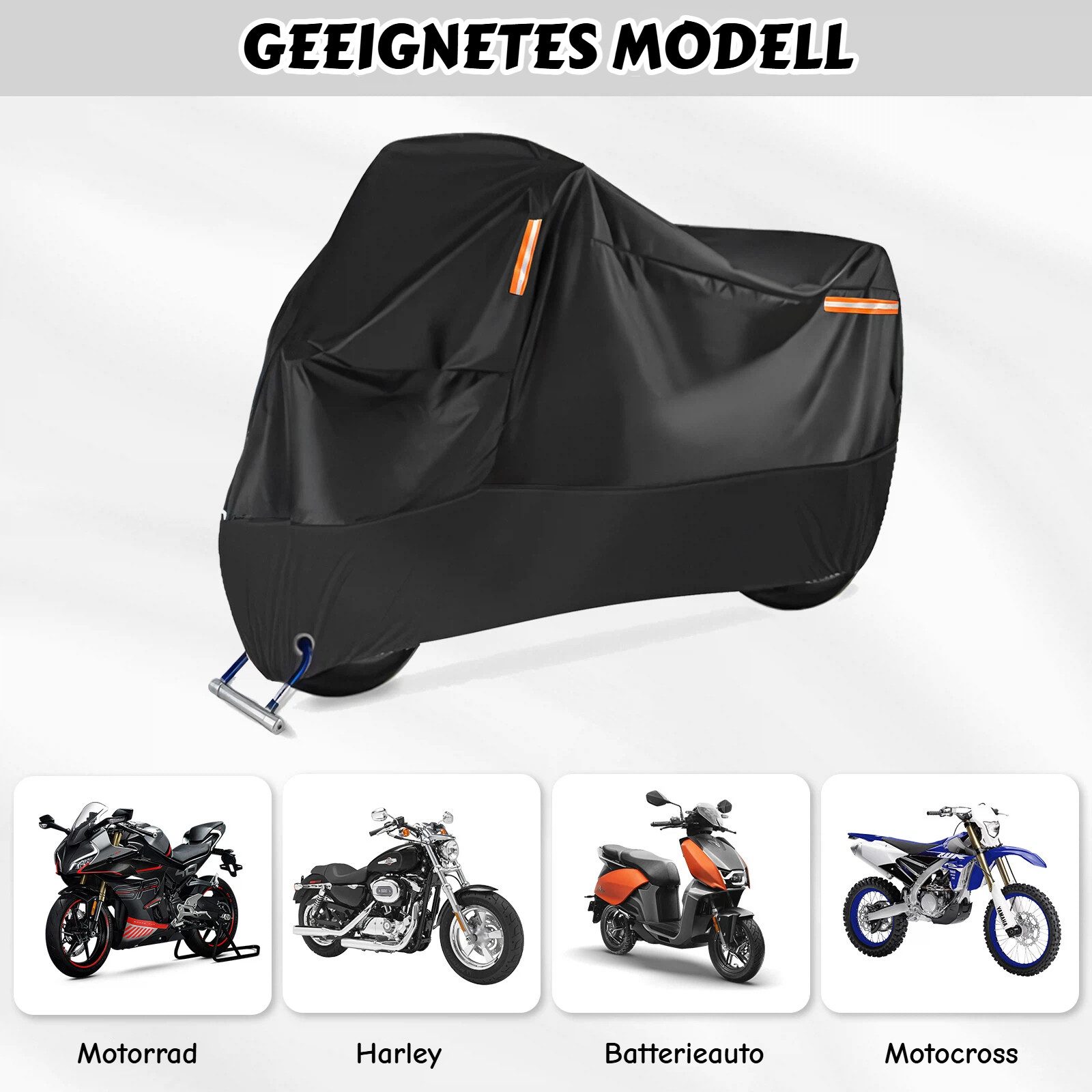 BlingBin Schutzplane Wasserdichte Motorrad Abdeckplane, Abdeckung Motorroller (1er Set, 1-St., Artikelmaße (L x B x H): 230*95*125cm), Motorrad Hülle L/XL/XXL/XXXL mit Reflexstreifen+Verriegelungslöchern