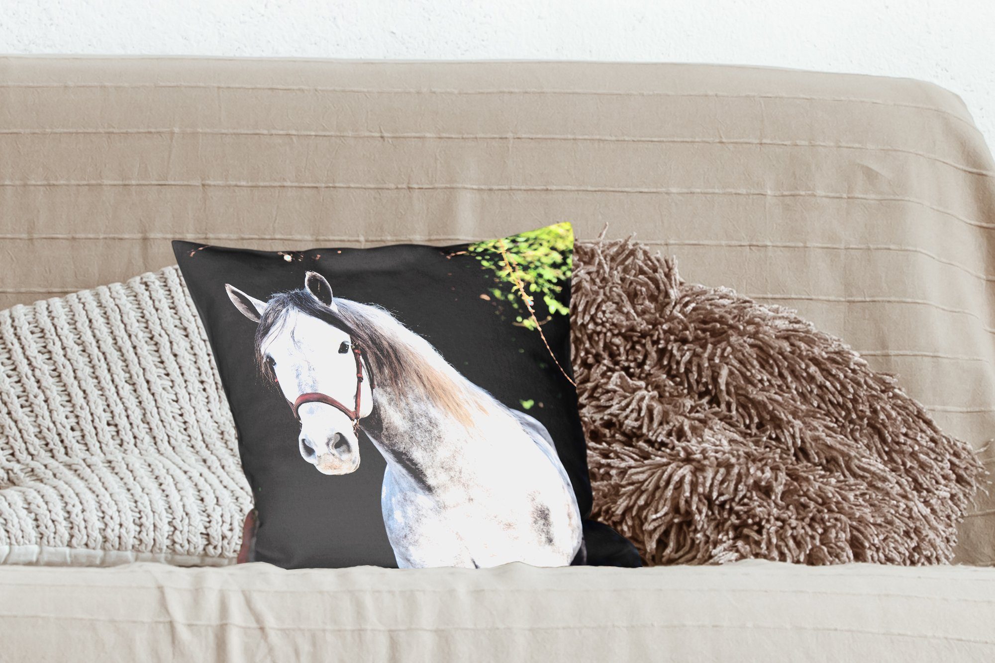 - Schlafzimmer, Natur, Zierkissen Wohzimmer, Deko, mit MuchoWow Dekokissen Sofakissen für Füllung - Pferd Halfter