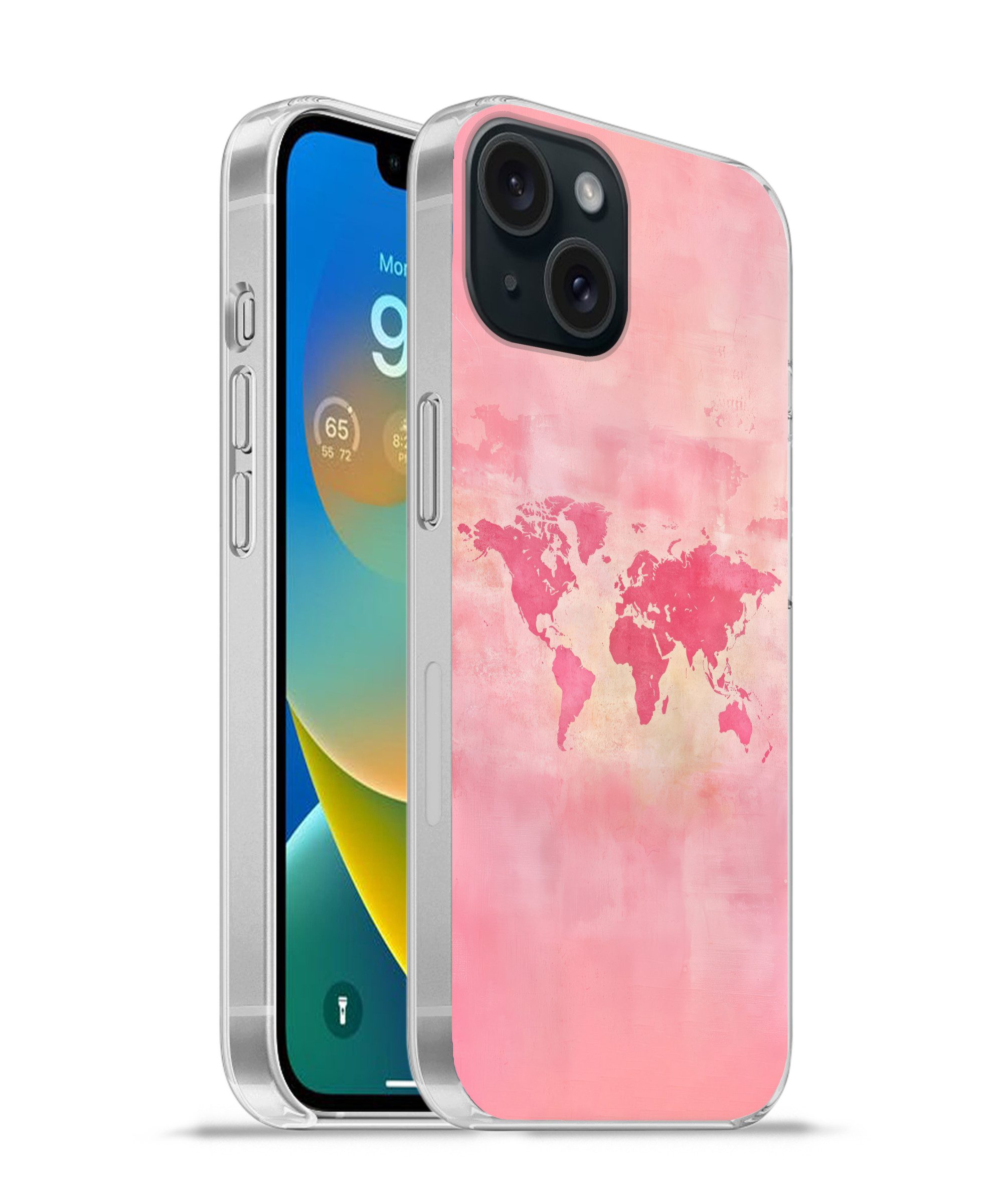 MuchoWow Handyhülle für Apple iPhone 15 Weltkarte - Rosa - Unscharf, Smartphone-Bumper, Print, Handy Schutzhülle Dünn