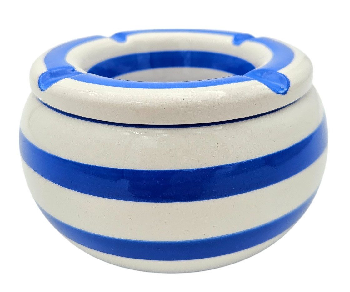 Meinposten Aschenbecher Sturmaschenbecher Mykonos M / XXL 23 cm Maritim blau weiß gestreift, aus Keramik
