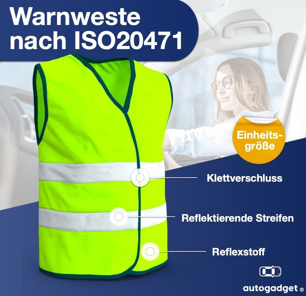 autogadget® Warnweste 4X Warnwesten gelb - Pannenweste 2024 Unfallweste  ISO20471