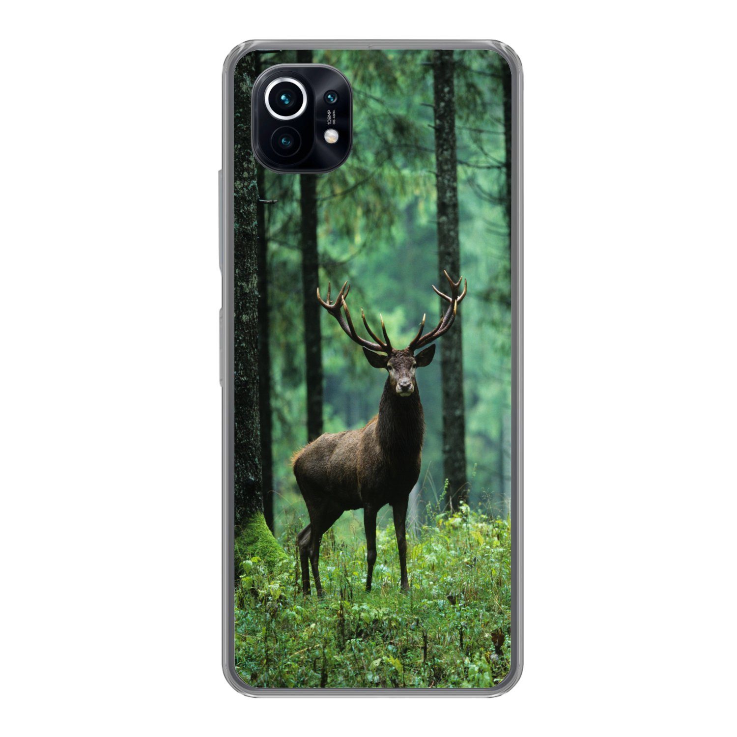 MuchoWow Handyhülle für Xiaomi Mi 11 Hirsche - Wald - Bäume - Tiere - Natur, Phone Case, Silikon, Schutzhülle Dünn