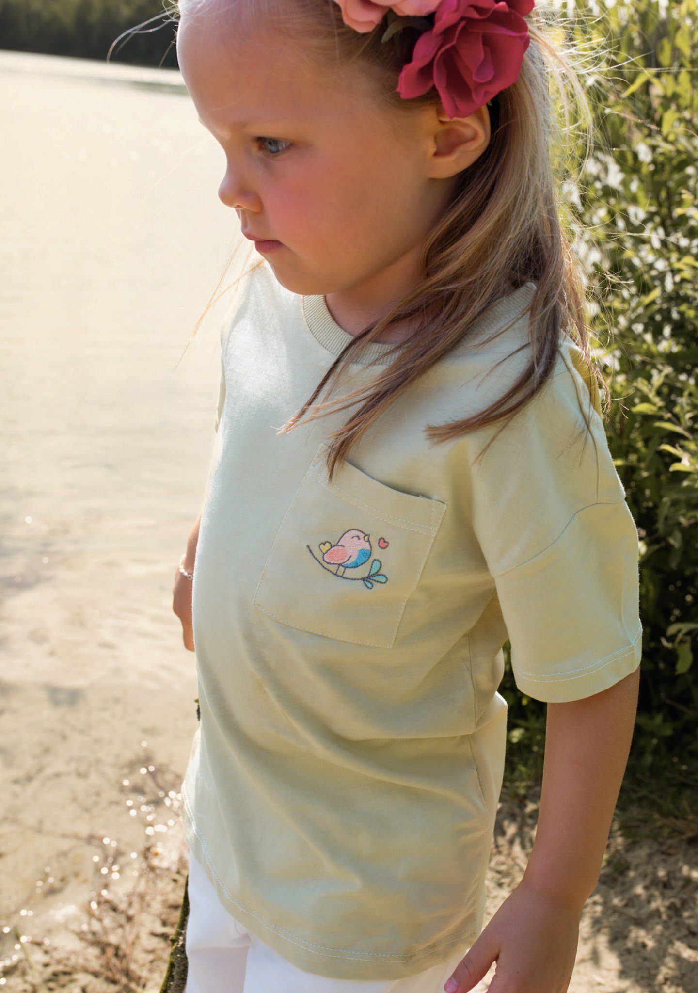 Marktstand Noah's Ark T-Shirt aus aus Unifarbe, Baumwolle hellgrün Brusttasche Shirt Rundhalsausschnitt, unisex Kinder Baumwolle, mit mit in für