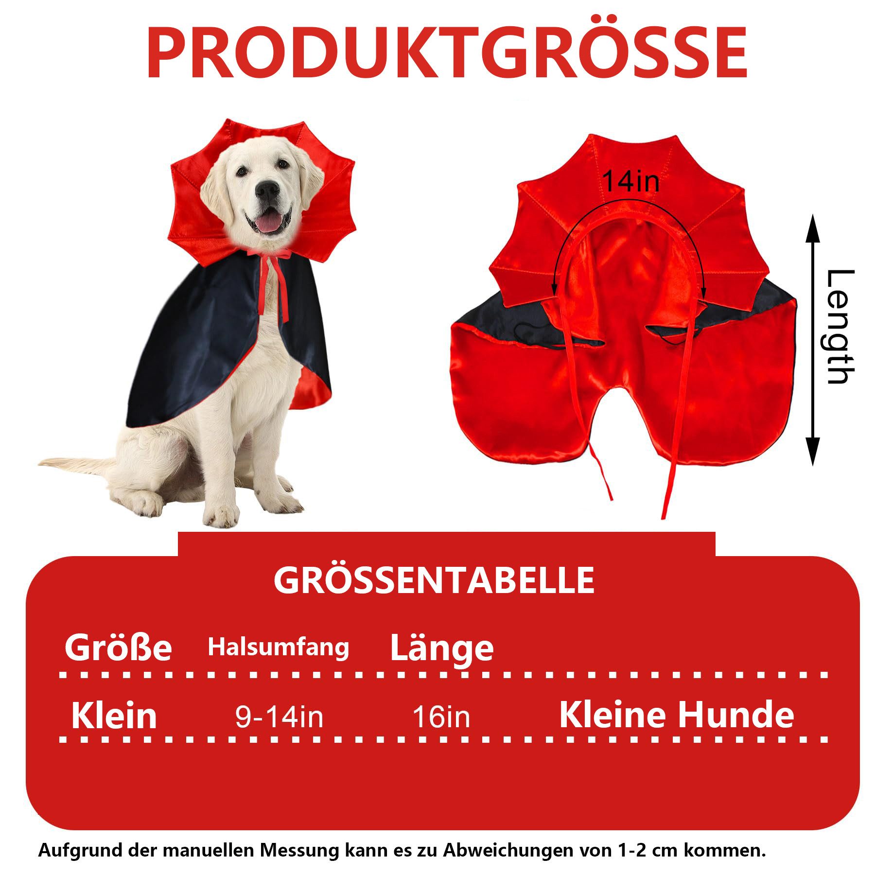 Ledander Hundekostüm Halloween-Hundekostüm,Vampir-Teufel-Kostüm, Haustier Kostümumhang, geeignet für kleine, mittelgroße, große Hunde und Haustiere (L)