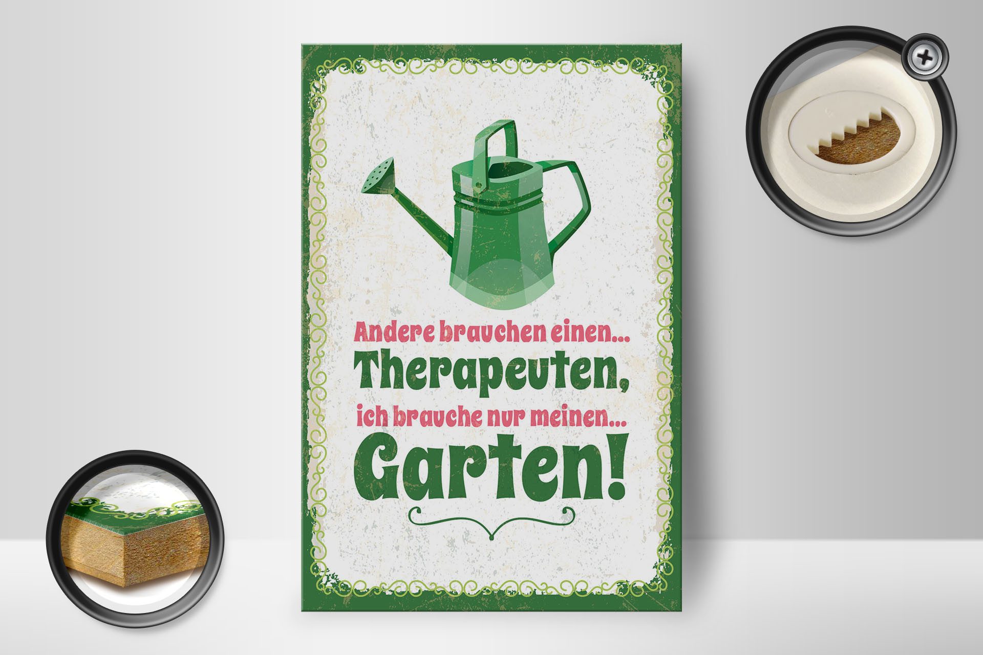 Femer GmbH Holzbild Spruch 30x40 cm Ich brauche nur meinen Garten Gießkanne, (1 St), Glatte Holzfaserplatte (MDF), vorn beschichtet