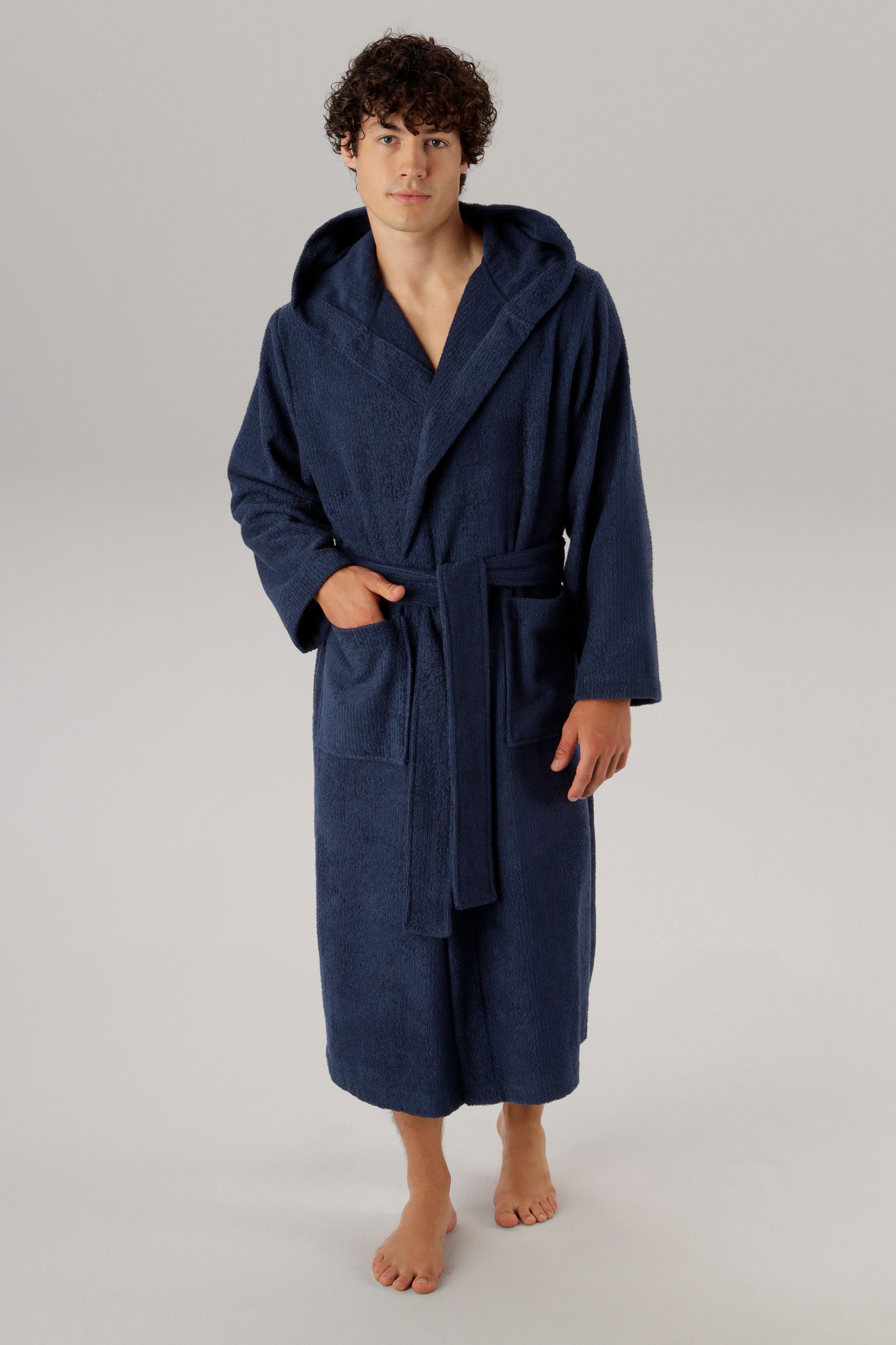 OTTO home Unisex-Bademantel Riva, für Damen & Herren, Standard & Premium Qualität, Langform, Walkfrottee, Kapuze, Gürtel, 100 % Baumwolle, Reise, Hotel, Sauna,  – Bild 5 von 5