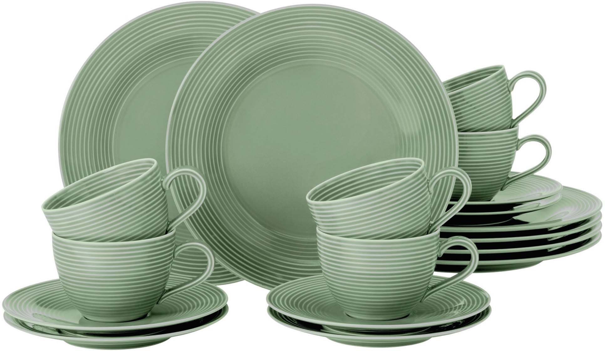 Seltmann Weiden Kaffeeservice Geschirr-Set, Service Beat (18-tlg), 6 Personen, Porzellan, wunderschöne Farbglasur, Made in Germany, 18 Teile, für 6 Personen salbeigrün