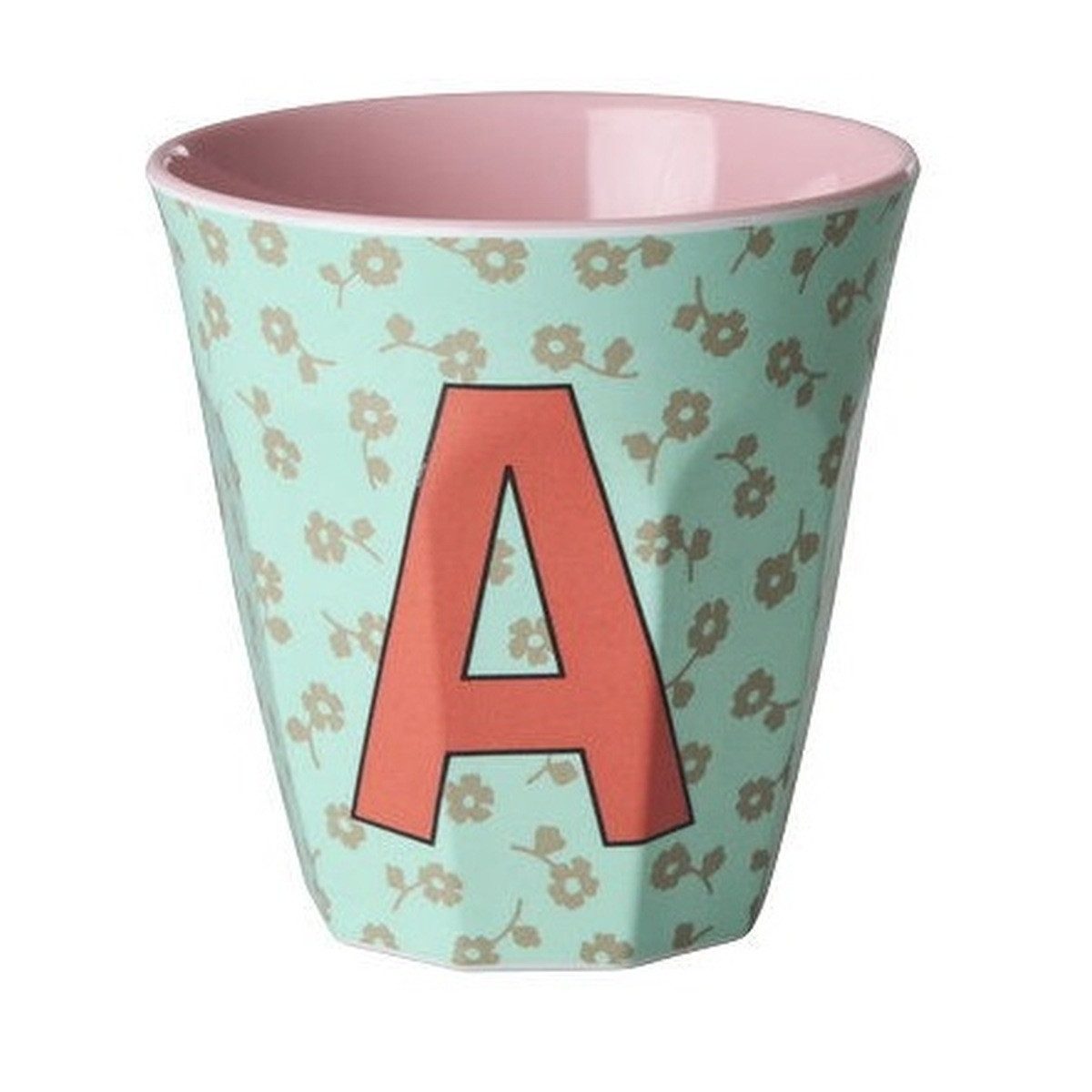 rice Kinderbecher Melamin Becher Buchstabe A mit Blumen, 250 ml, robust & stapelbar