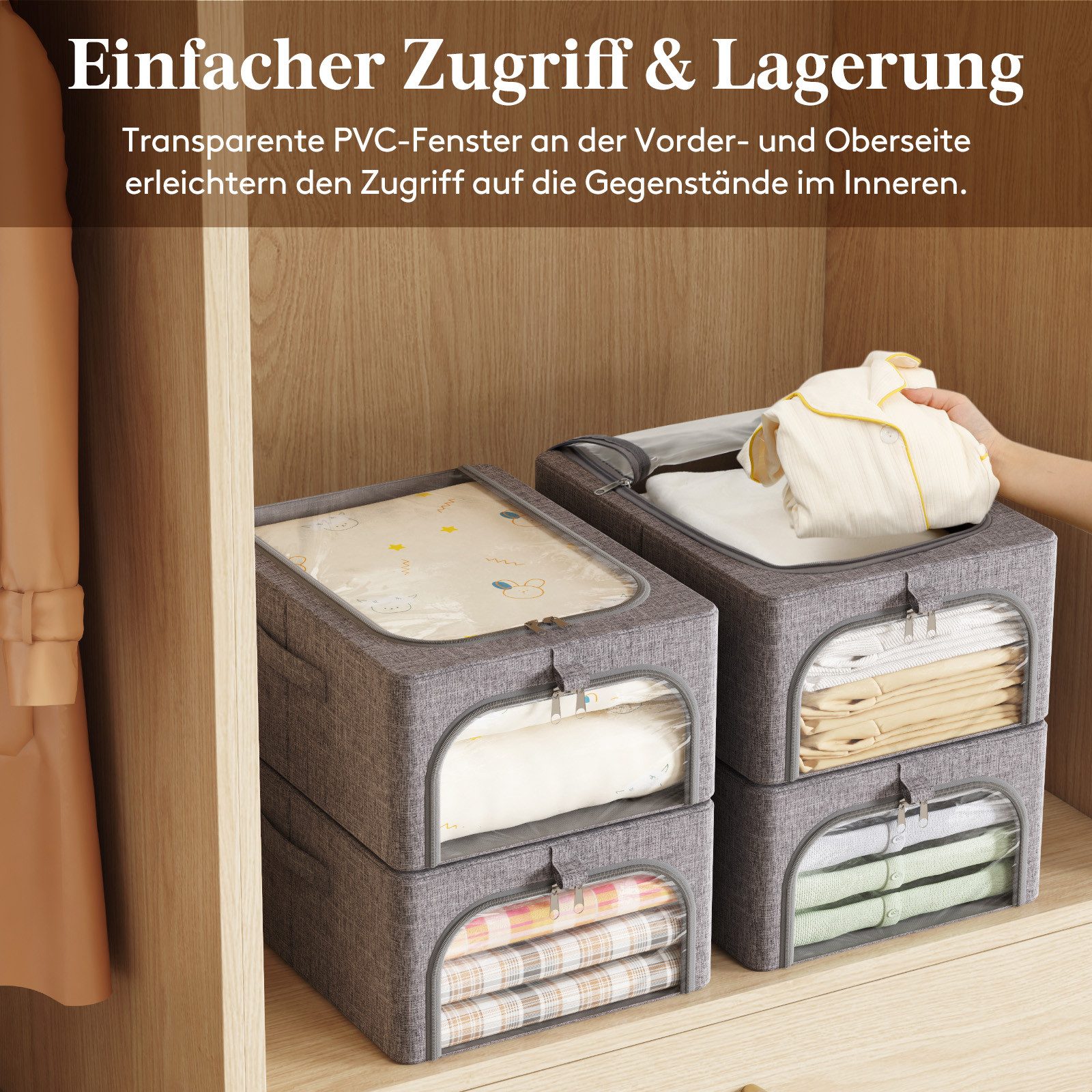Lifewit Aufbewahrungsdose Kleider Aufbewahrungsbehälter mit Klarsichtfenster, Robuste Griffe (4 St) – Bild 4 von 5