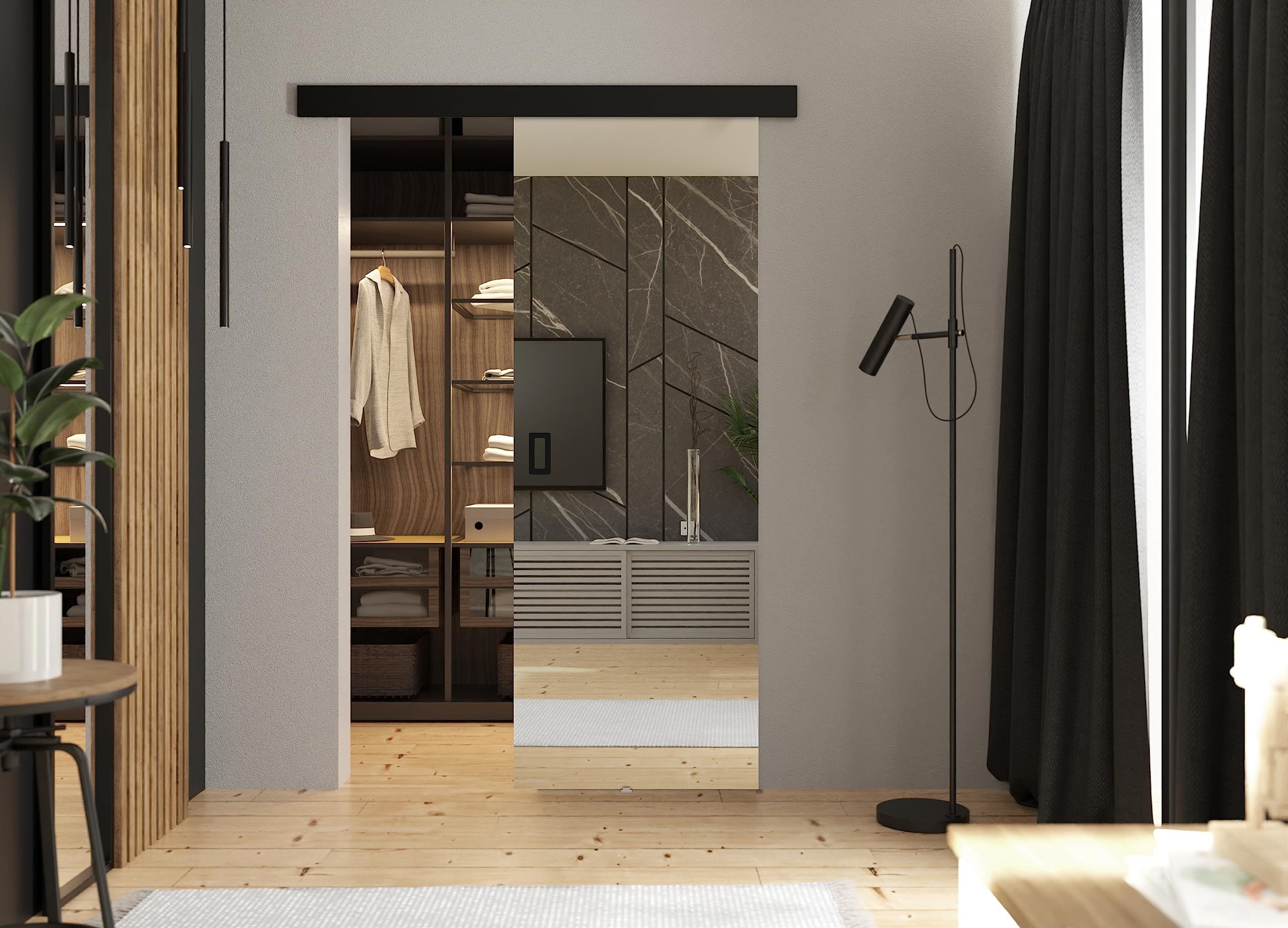 KIER FURNITURE Schiebetür MESTO mit Spiegel, Moderne Wandschiebetür – Unive günstig online kaufen