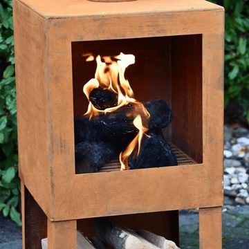 esschert design Feuerstelle Terrassenofen mit Holzlager Rost FF298