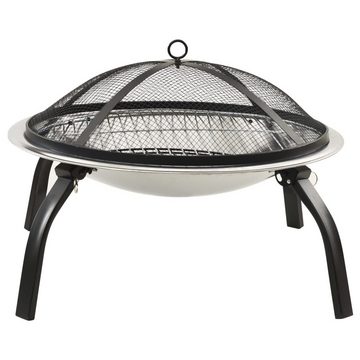 vidaXL Feuerkorb 2in1 Feuerschale und Grill mit Schürhaken 56x56x49 cm Edelstahl