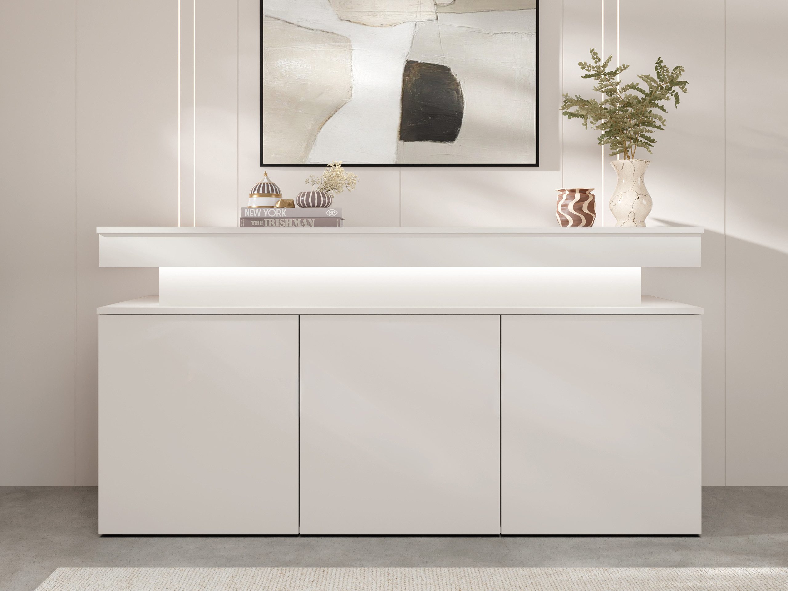MIRJAN24 Kommode Glossa Bis 3D 160 (mit drei Drehtüren), Weißer LED-Beleuchtung – Bild 2 von 5