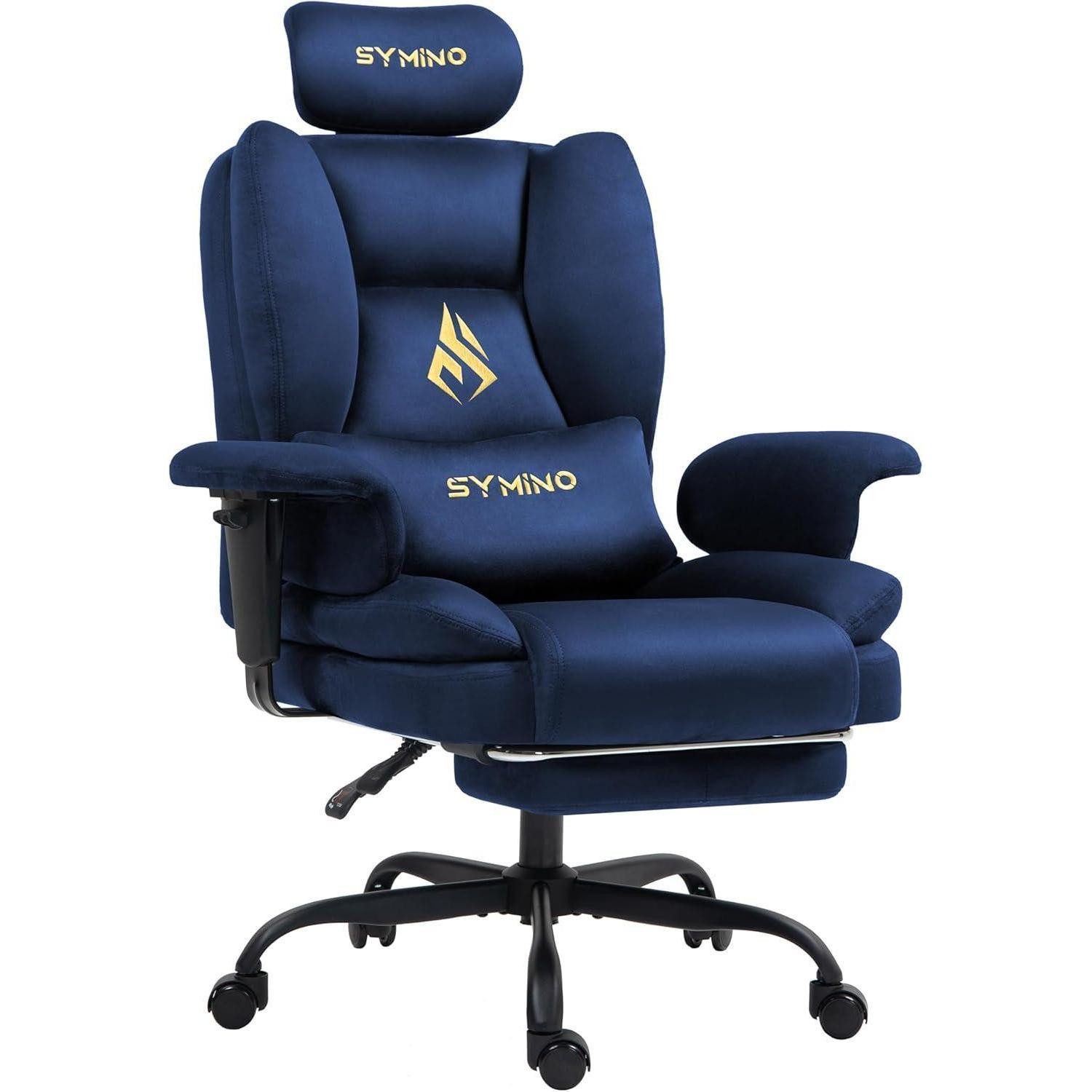 Gaming-Stuhl Stuhl Gaming Ergonomisch Fußstütze Wildlederimitat Dunkelblau