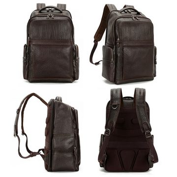 OKWISH Laptoprucksack Rucksack Lederrucksack Reiserucksack Schultertasche Schulrucksack (Echtes Leder Notebook Laptop Tasche Schule Uni Rucksack Vintage, Backpack mit Laptopfach, Echtleder, luxuriös, Luxus), für Herren Damen Jungen Teenager Freizeit Arbeit Business Reisen