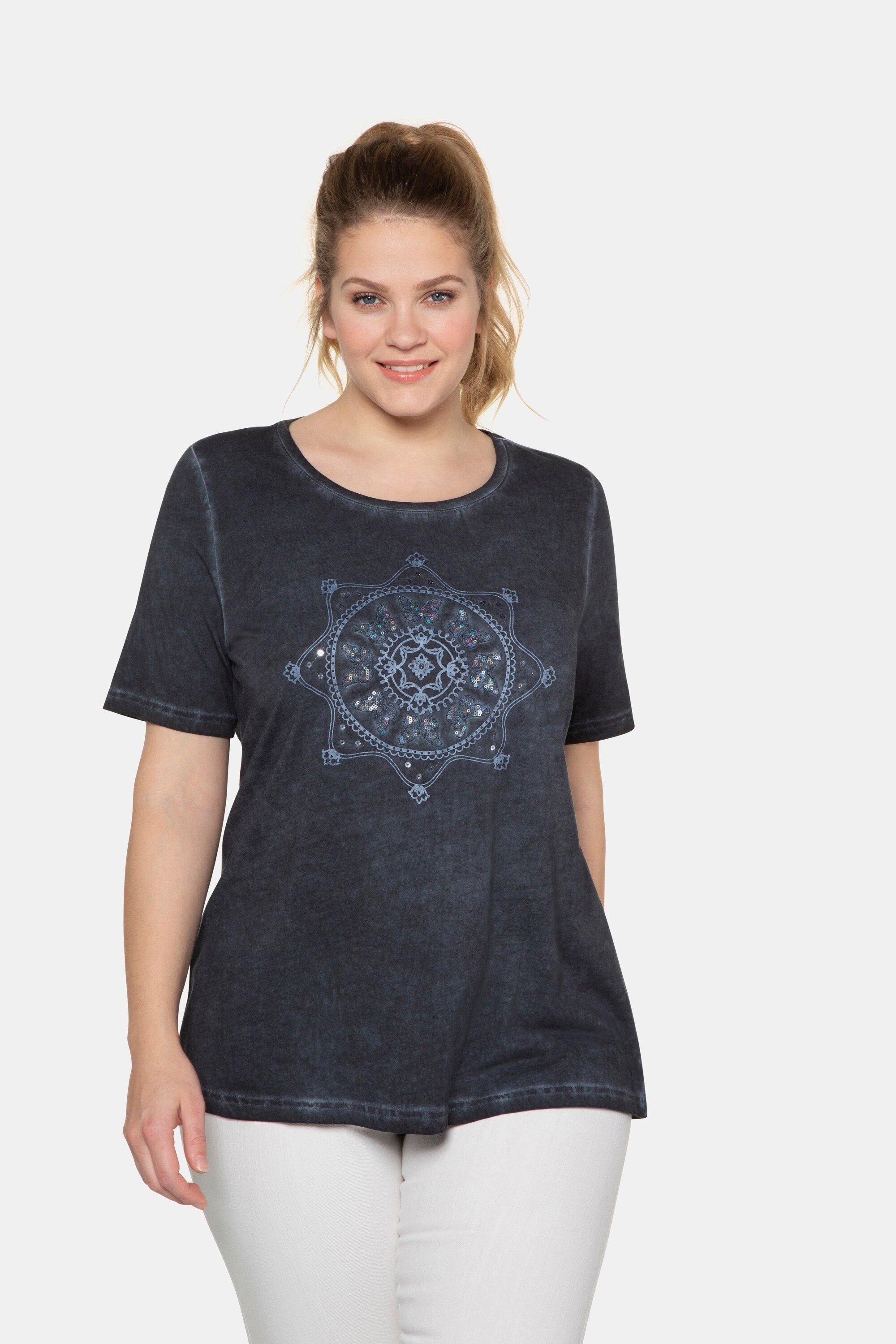 Ulla Popken Rundhalsshirt T-Shirt Mandalamotiv Classic cool dyed