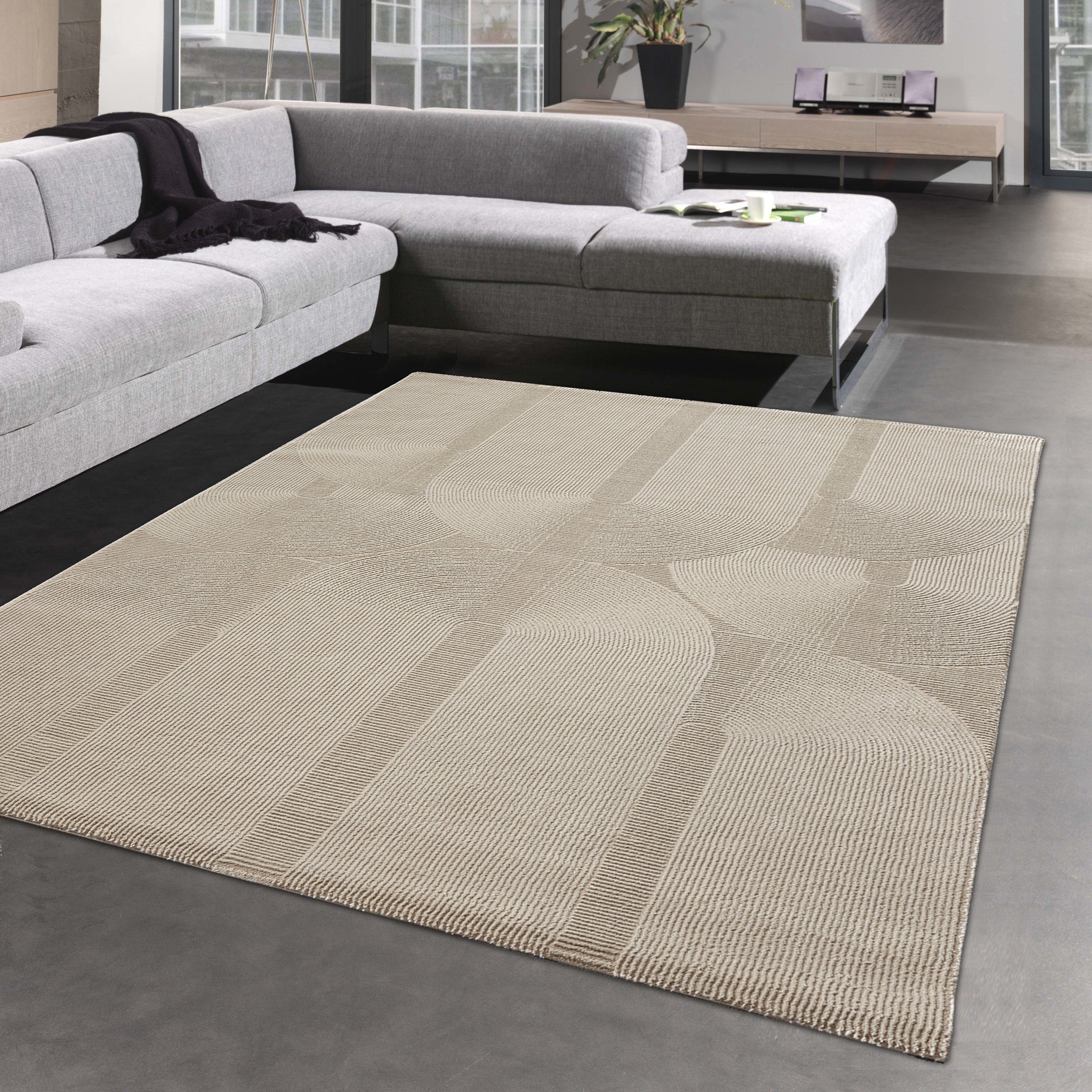 Carpetia Teppich Moderner Recycling-Teppich • ovale Linienformen • in beige günstig online kaufen