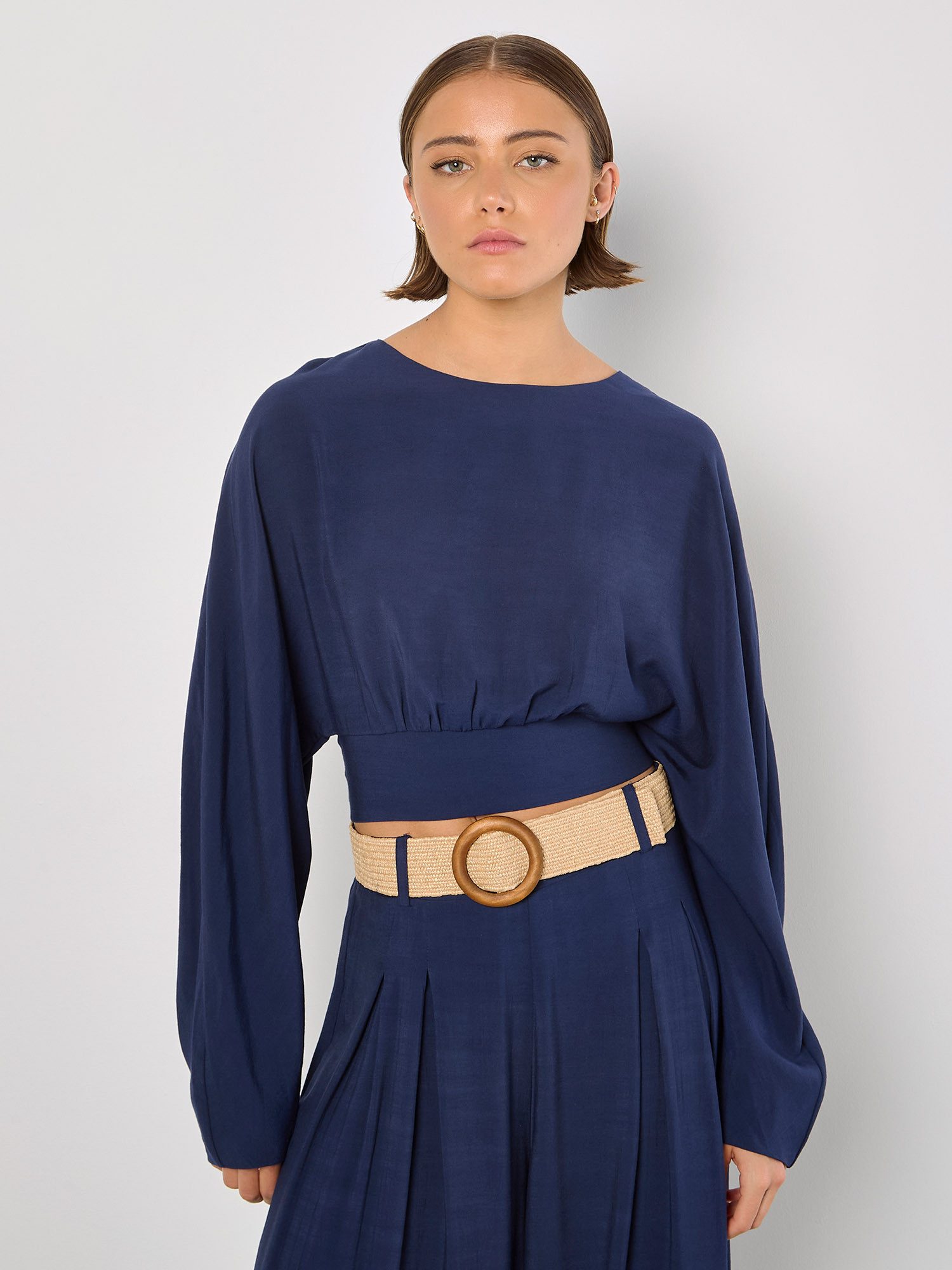 Apricot Langarmshirt Crop Batwing Top mit offenem Rücken