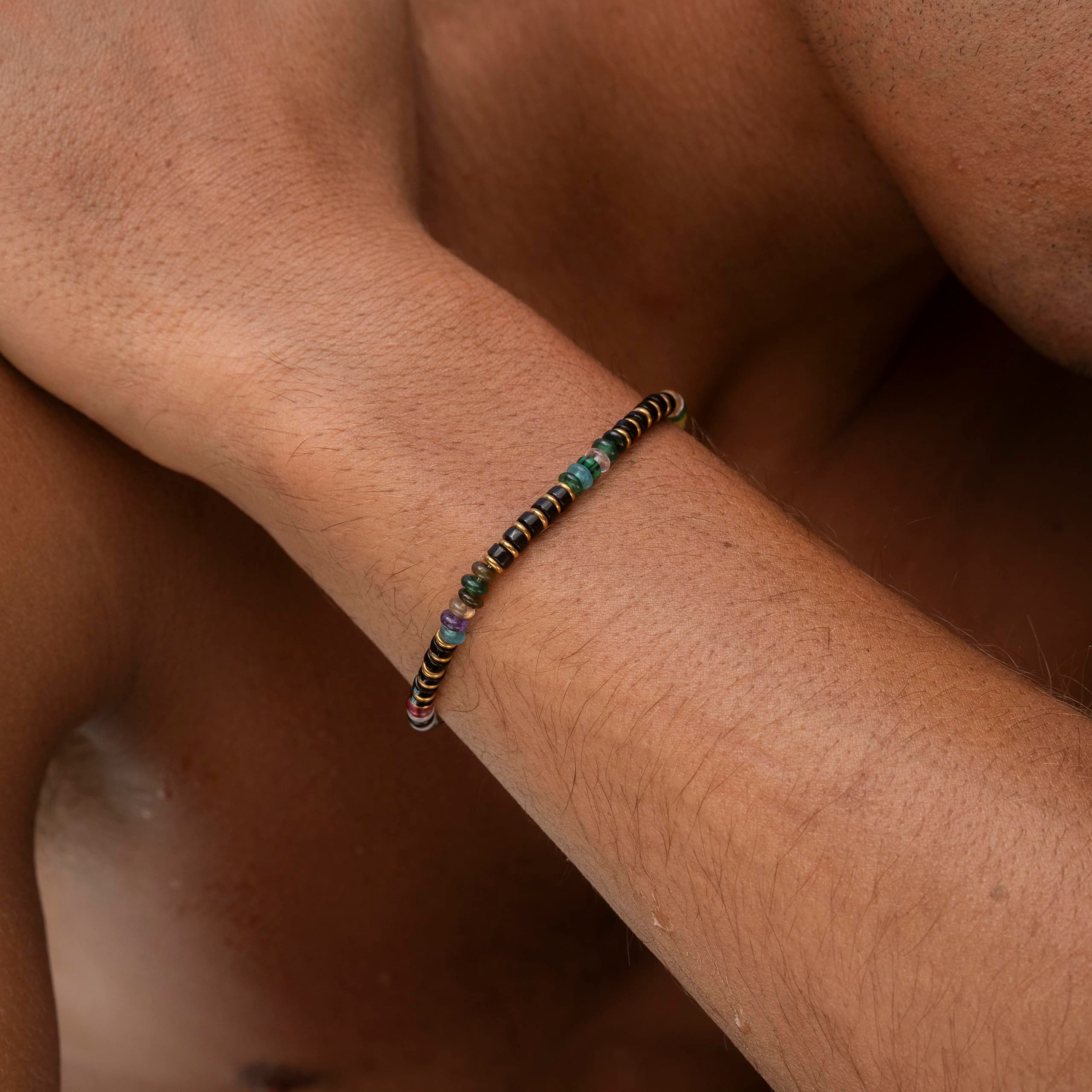 Made by Nami Armband Herren mit Türkisen und Dunkelgrünen Perlen Glücksarmb günstig online kaufen