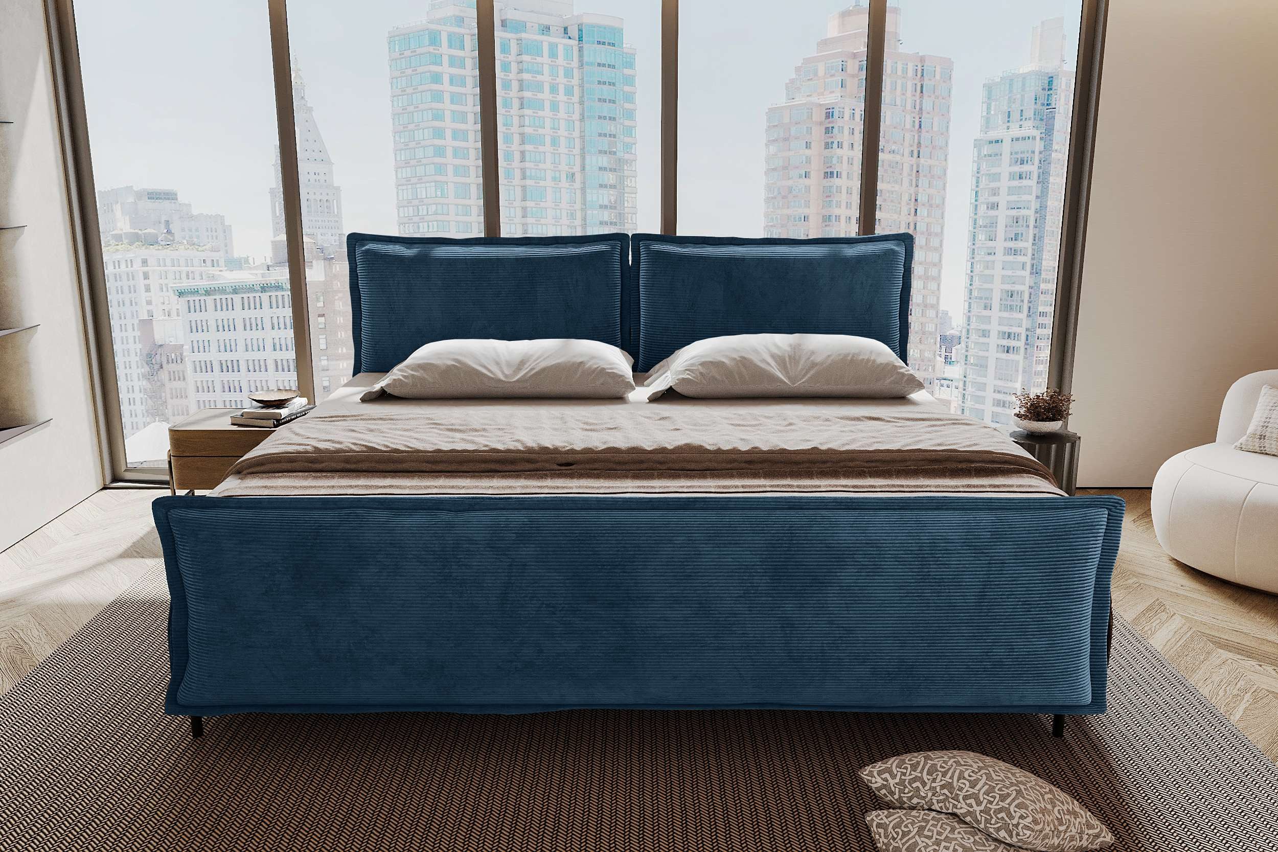 99rooms Boxspringbett Vero Plus Familienbett (Schlafzimmerbett, Bett), 220/240/260x200 cm, in Cord POSO, mit BFK-Matratze, Bettkasten