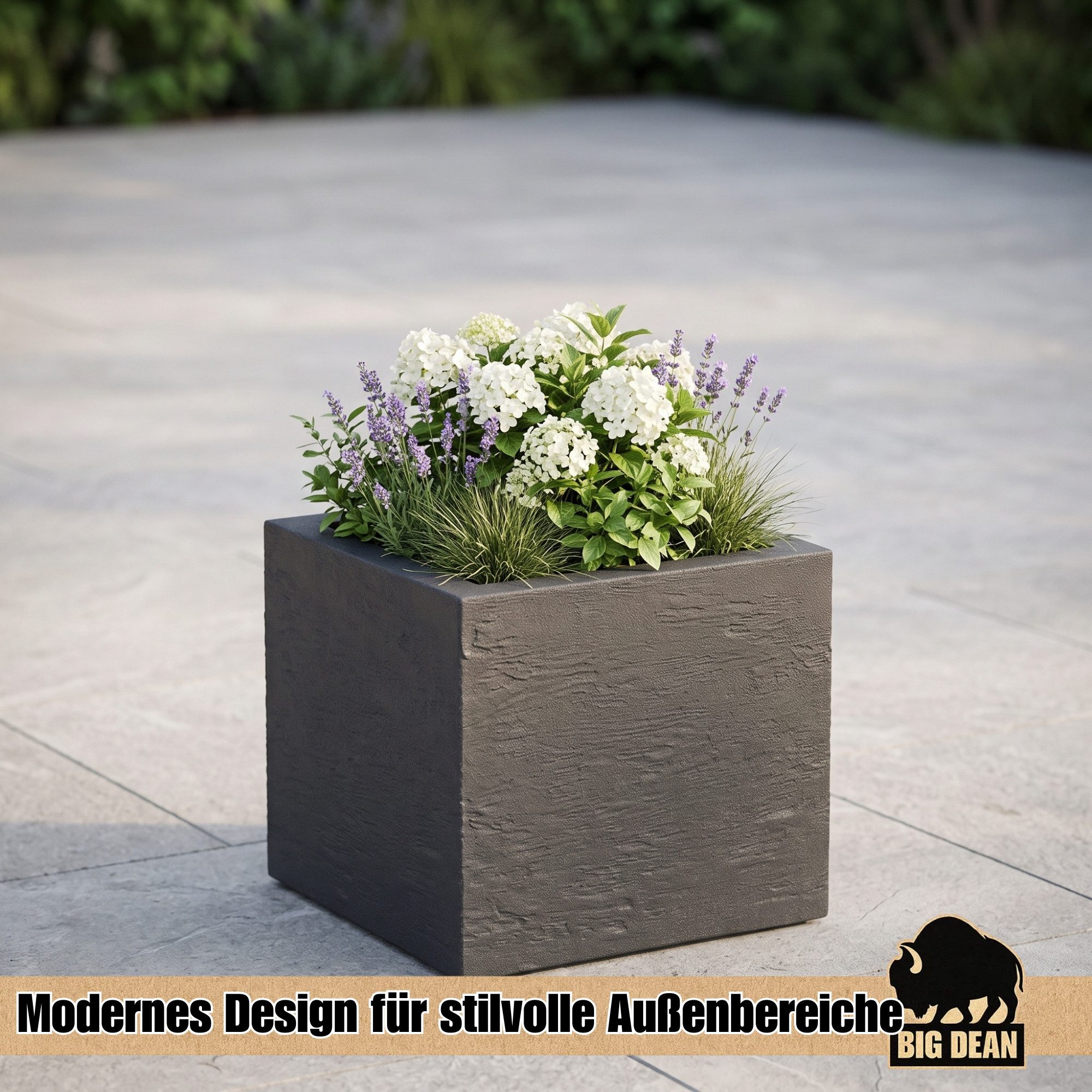 BigDean Pflanzkübel Blumentopf Gross 39x39cm Quadratisch für Draussen (2 St), Zeitlose Steinoptik, UV- & Wetterbeständig, Made in Europe – Bild 3 von 5