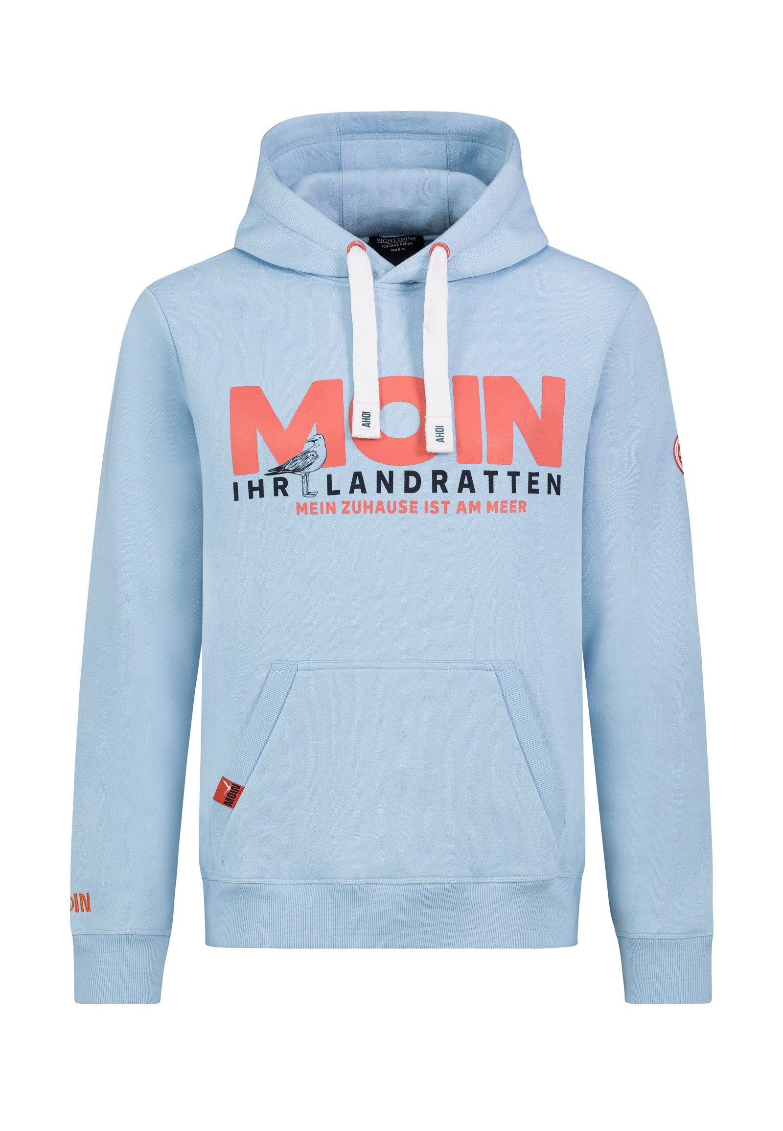 Eight2Nine Kapuzenpullover Herren Hoodie mit Mini Meerprint Sweater, Kapuzensweatshirt mit Kängurutasche, mit Kapuze