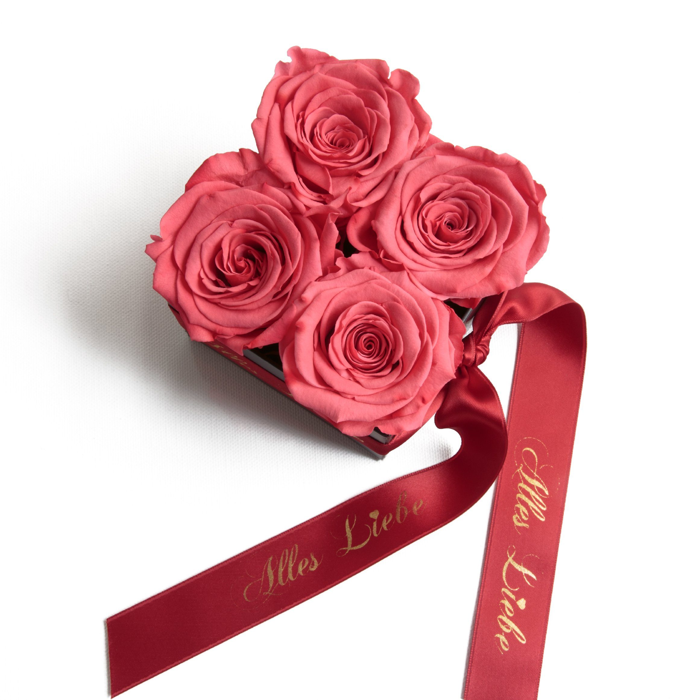 Blumen Liebe Rosenbox Rosen Korall Höhe Alles Infinity Muttertag 8,5 SCHULZ cm, Heidelberg, Rose, Kunstblumenstrauß Geschenk ROSEMARIE konservierte echte