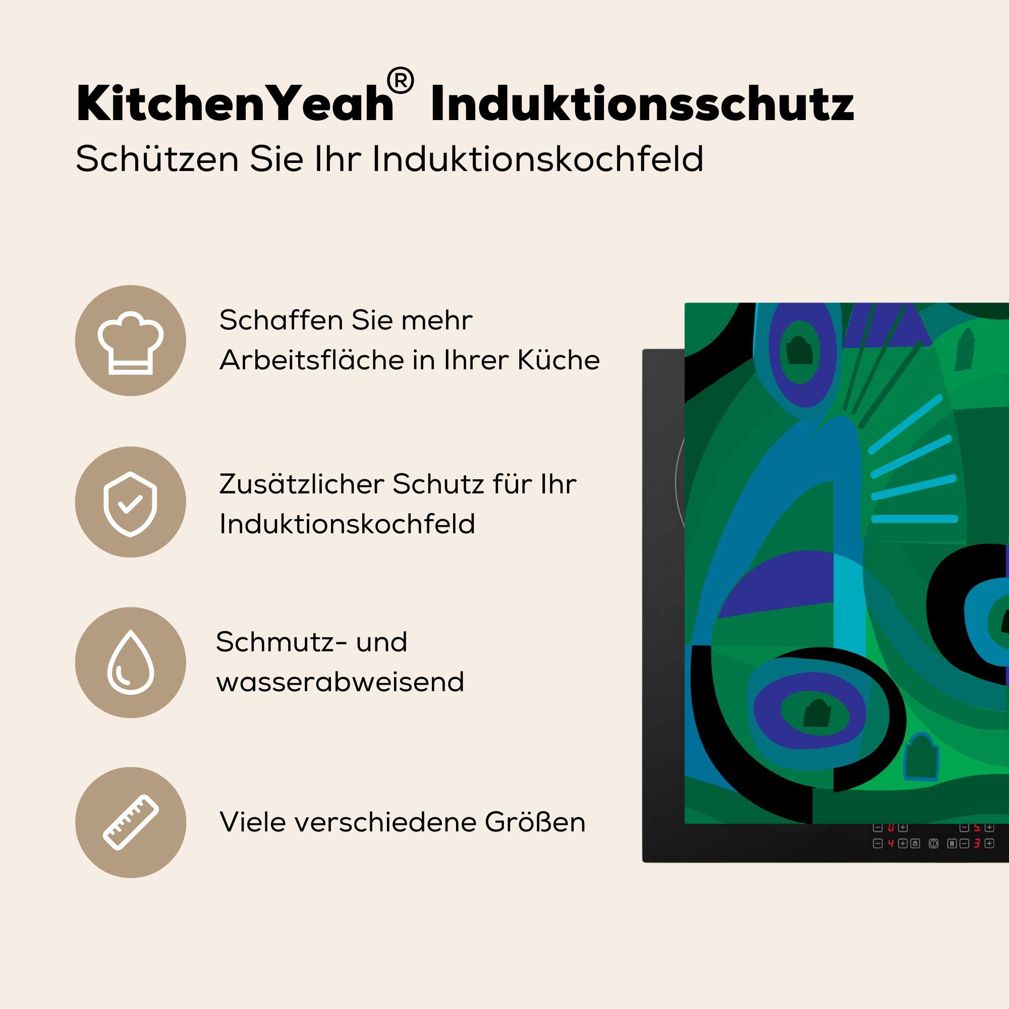Farn, Vinyl, Induktionskochfeld cm, tlg), (1 mit Abstraktes für einem Schutz Herdblende-/Abdeckplatte Kunstwerk MuchoWow 81x52 küche, die Ceranfeldabdeckung