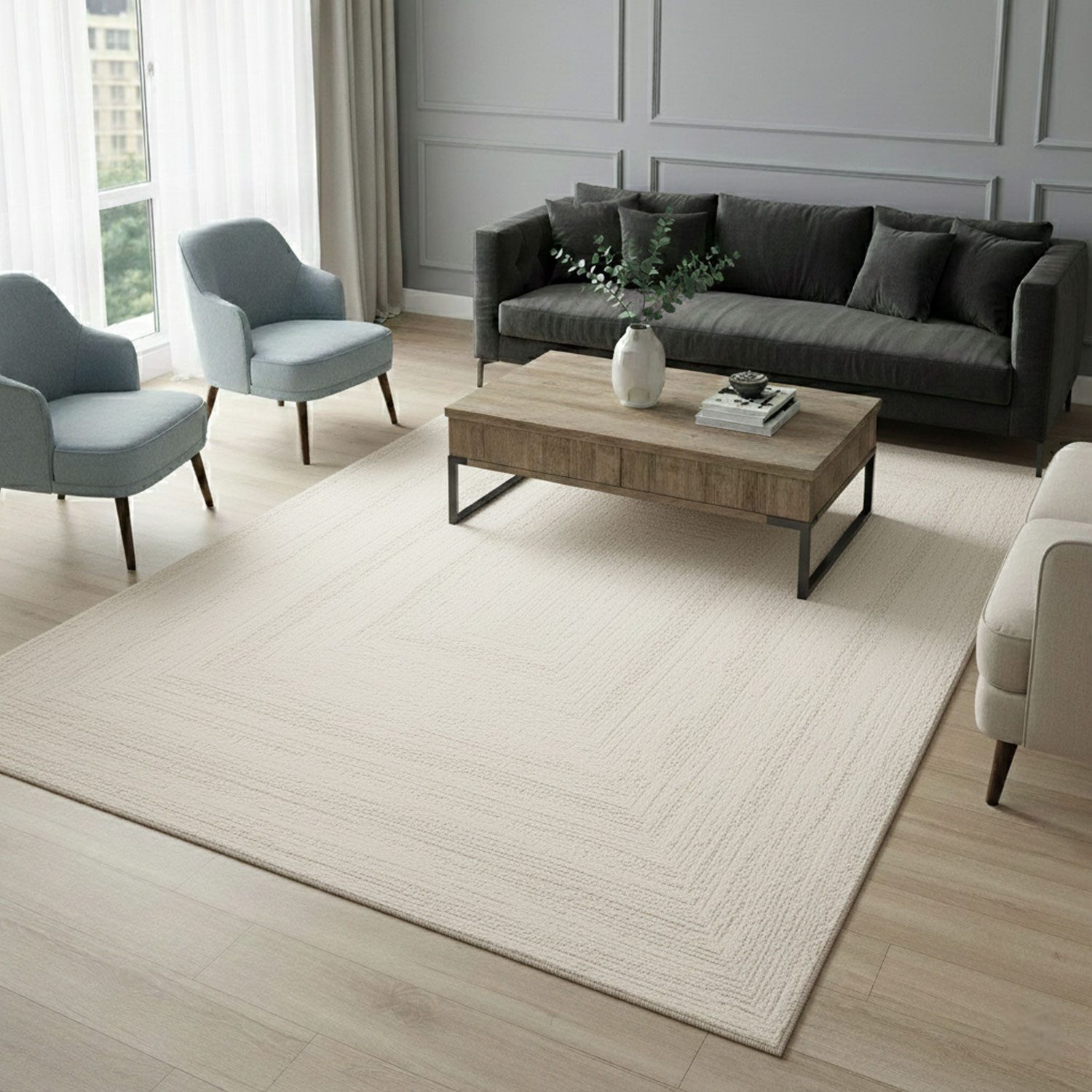 Vimoda Teppich Wohnzimmer neues premium Designteppich modern, Rechteckig, Höhe: 11 mm, Teppich Wohnzimmer 3D effekt Boho Einfarbig hoch-tief Bordüre
