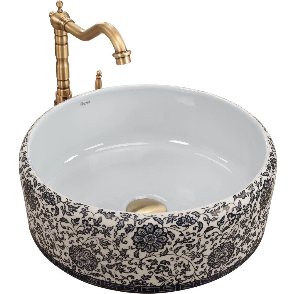 wohnwerk.idee Aufsatzwaschbecken Waschbecken Vintage Blau Ornamente günstig online kaufen