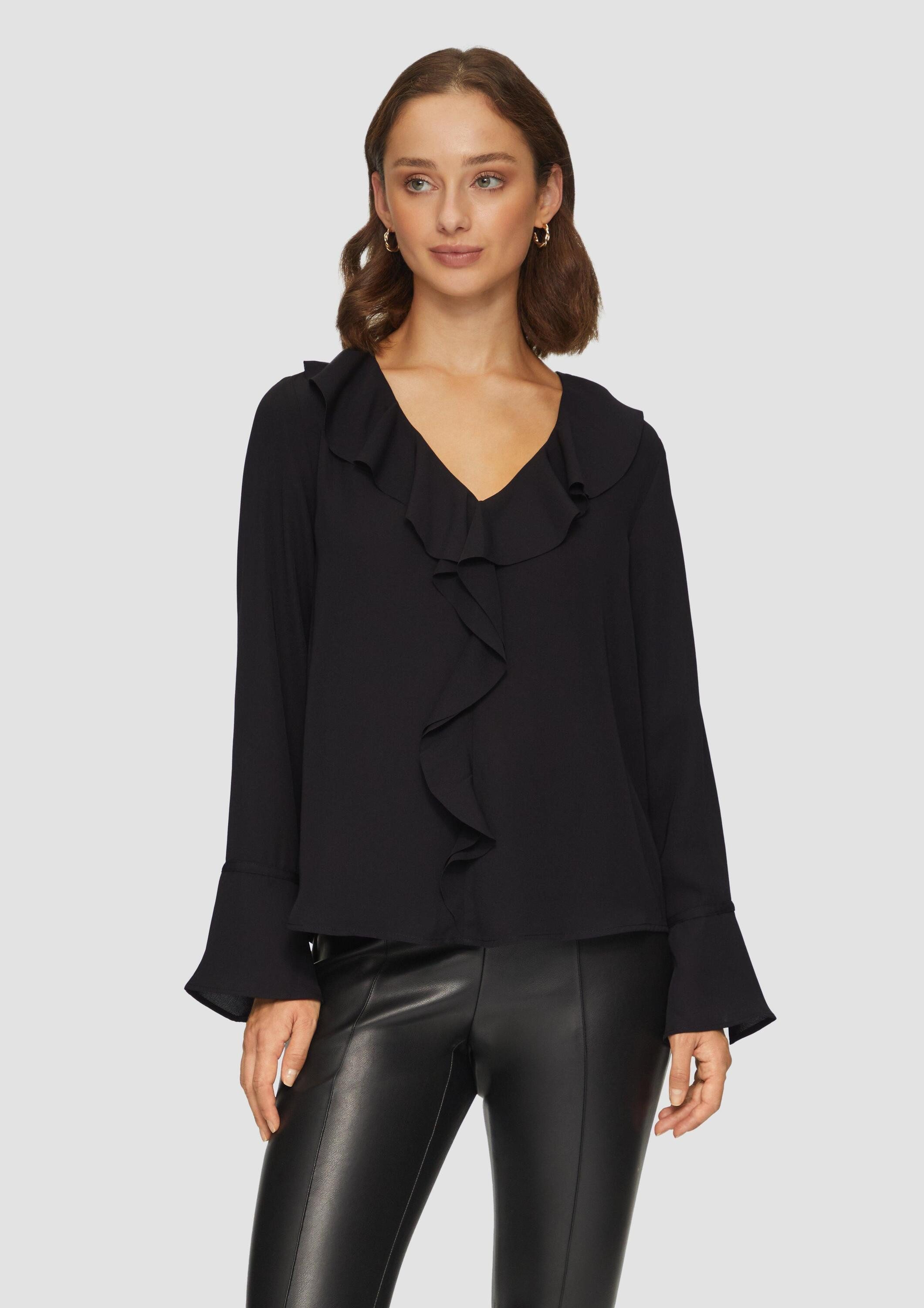 s.Oliver Langarmbluse Bluse Volantbluse mit V-Ausschnitt