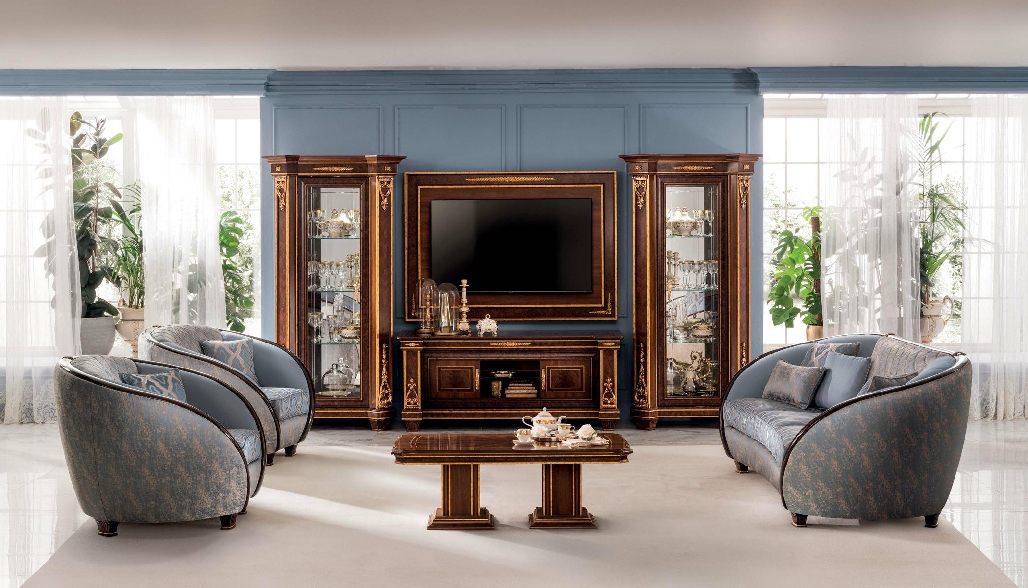 Xlmoebel Polstergarnitur Sofagarnitur 3 + 3 Wohnzimmer Möbel im klassischen Barockstil, Made in Europa