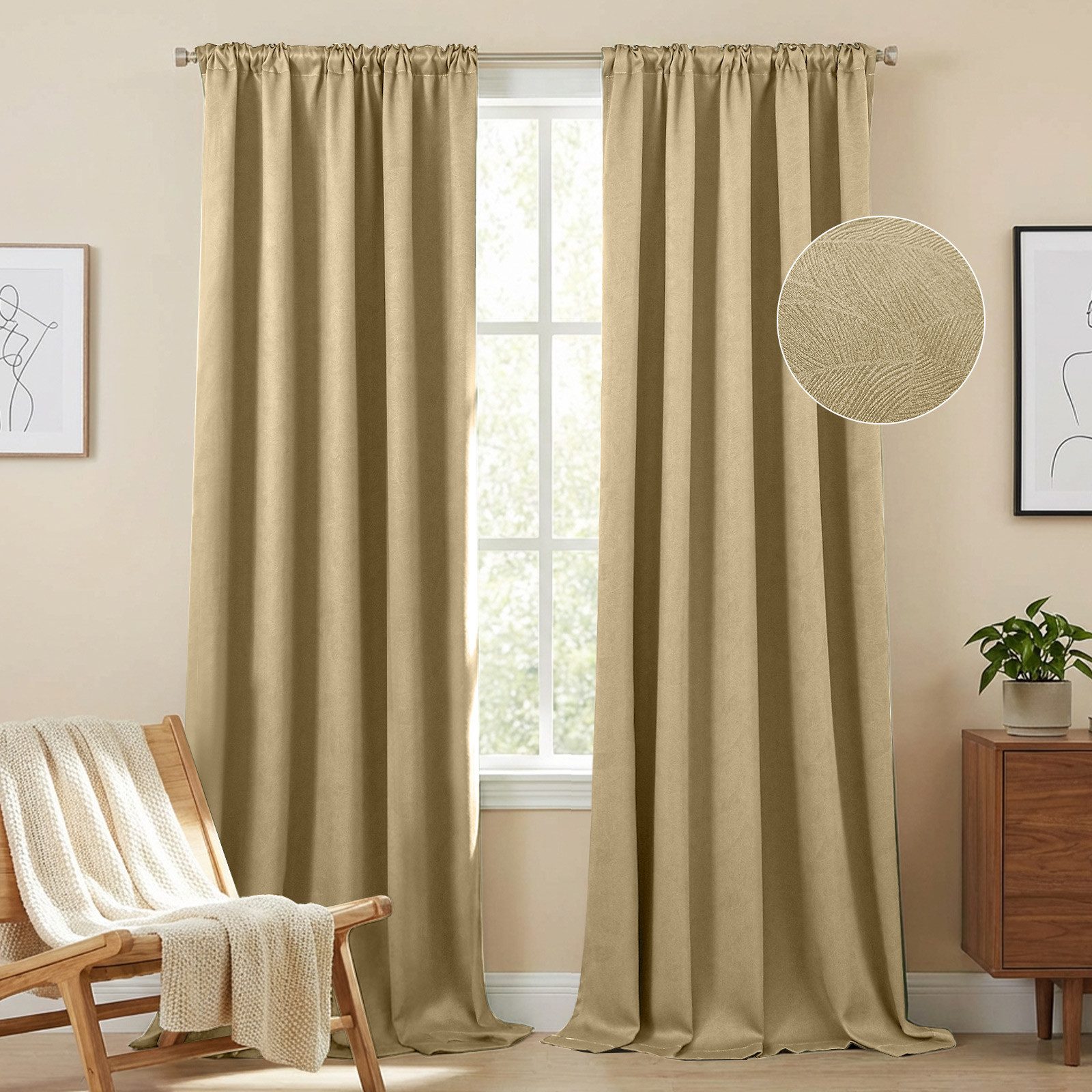 LMaxhome Vorhang Verdunkelungsvorhang 2er Set, Blickdichte Vorhänge mit Prägemuster, blickdicht, 310 g/m², 132 x 214–274 cm, Multifunktionsband für Wohn- & Büro