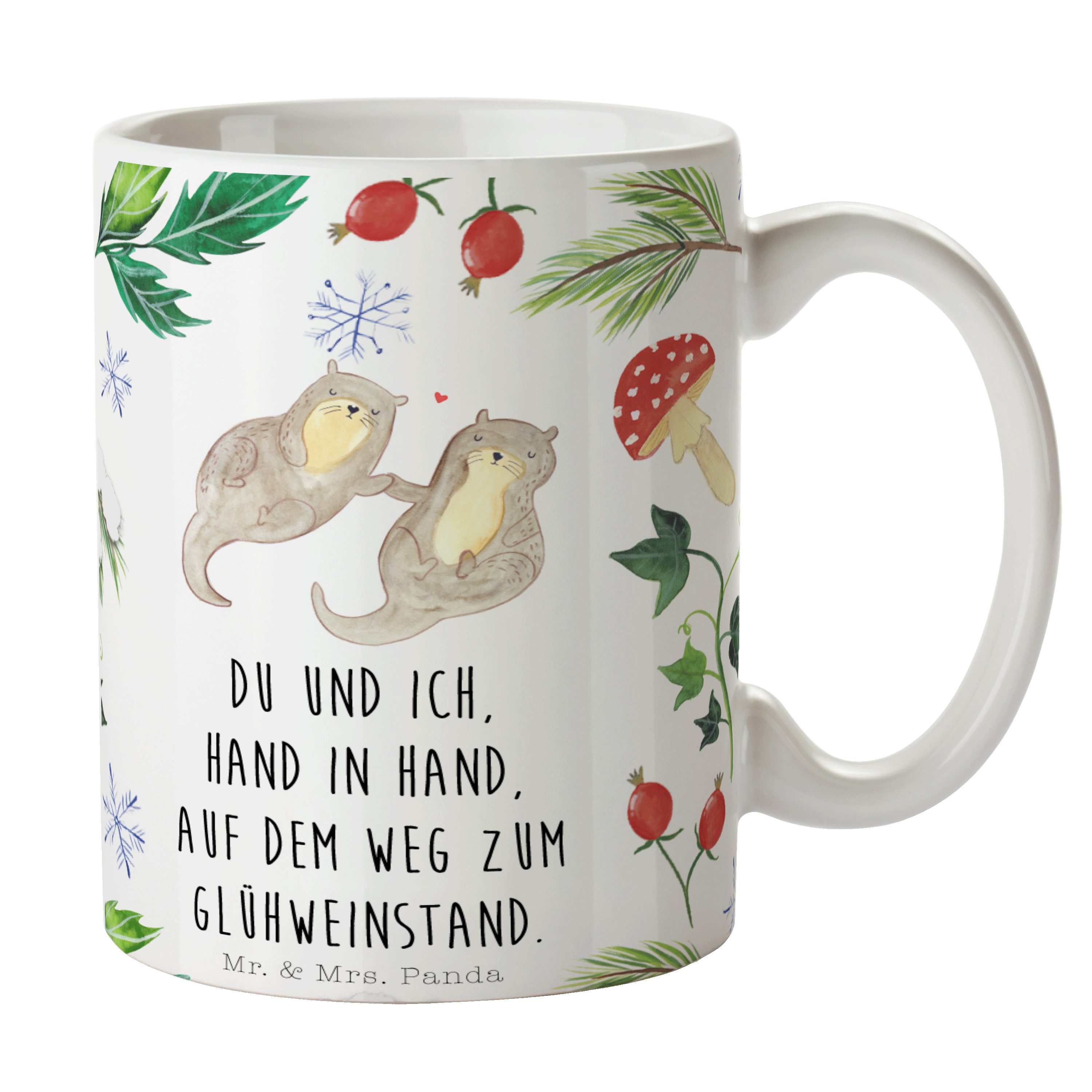 Mr. & Mrs. Panda Tasse Otter Glühweinstand - Weiß - Geschenk, Winter, Weihnachtsdeko, Kaffee, Keramik | Tassen