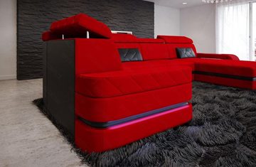 Sofa Dreams Wohnlandschaft Polster Sofa Couch Stoff Bologna U Form Stoffsofa, Mikrofaser, mit LED, ausziehbare Bettfunktion, USB-Anschluss, Designersofa