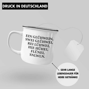 Trendation Thermotasse Trendation - Ein Glühwein Emaille Tasse Lustig Spruch Glühweinbecher mit Henkel Doppelwandig GlühweinEmaille Tassen Gläser Weihnachtsmarkt Becher Emaille Tassen Geschenk - Ein Glühwein Swei