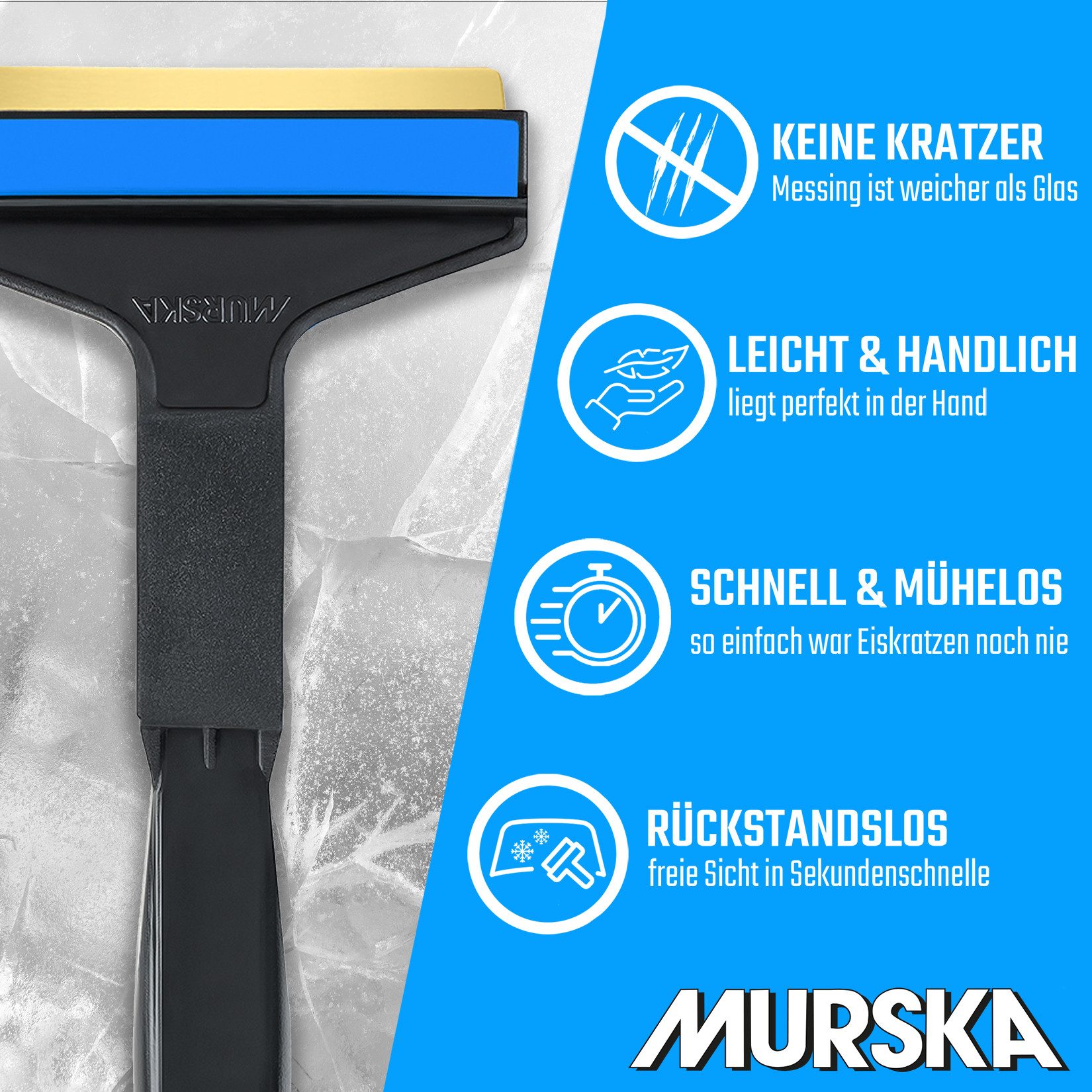 L & P Car Design Car Ice Scraper Brass - Fast & Effortless - 2x Professional Car Windscreen Scrapers Made of Premium HIPS - Brass Blade & Rubber Lip - Murska from Finland