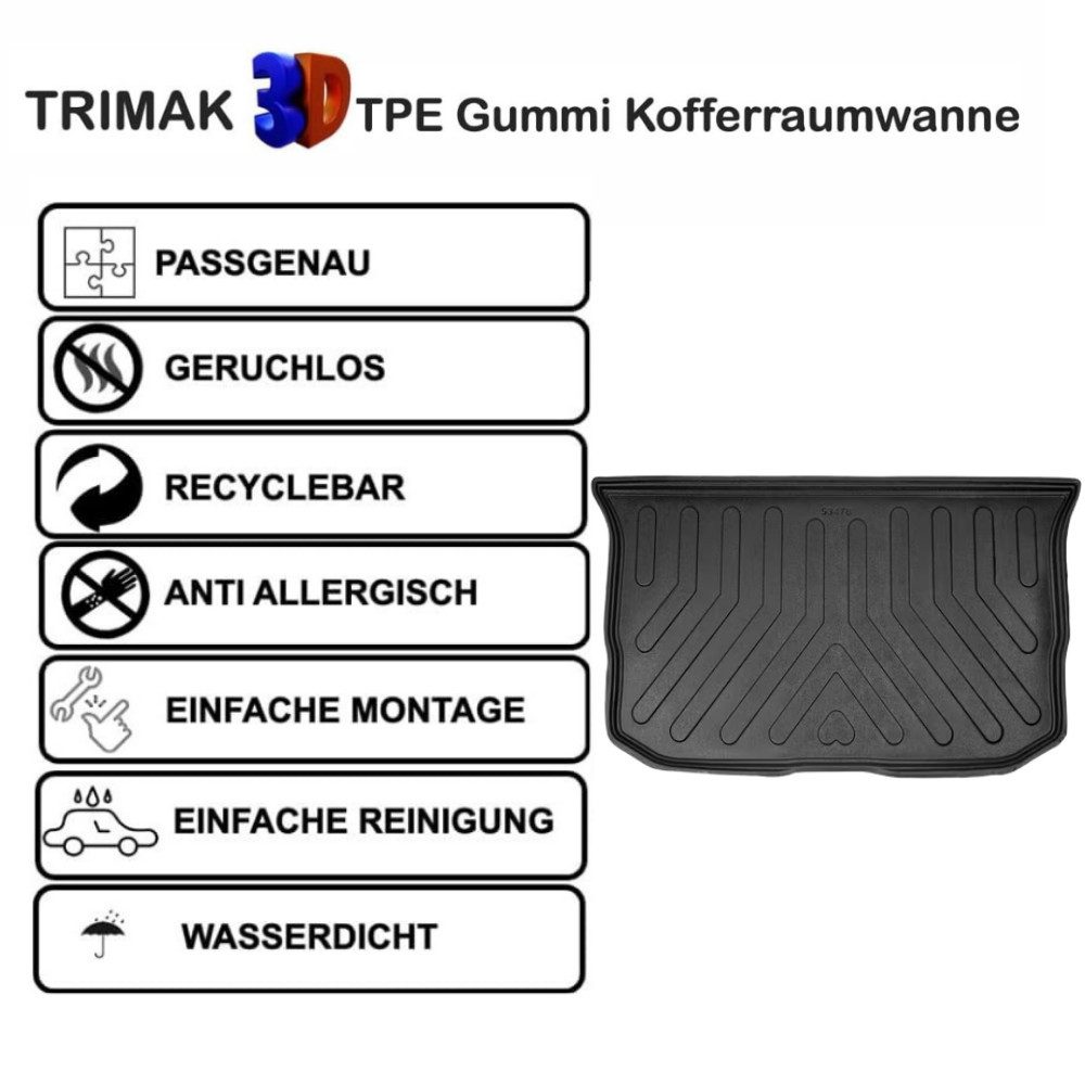 Trimak Passform-Fußmatten Oder Kofferraumwanne Oder Set kompatibel mit Smart Forfour 2014-2021, Smart Forfour 2014-2021 Kofferraummatte TPE Antirutschmatte