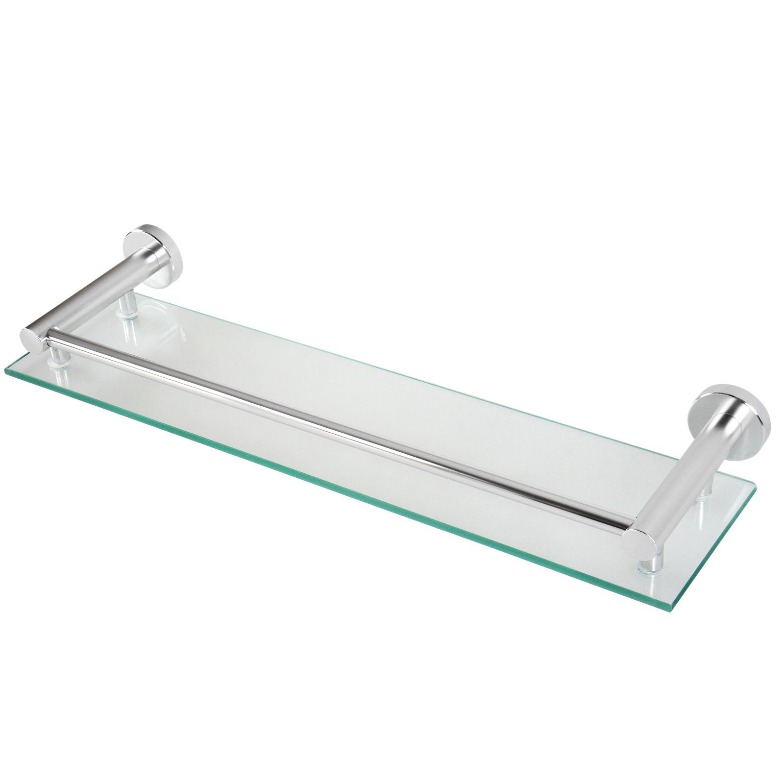 VDOMUS Badezimmer-Wandregal Aus Glas – 2-stöckig Mit Handtuchstange, 38,6 X 12,7 Cm, Gebürstetes Silber