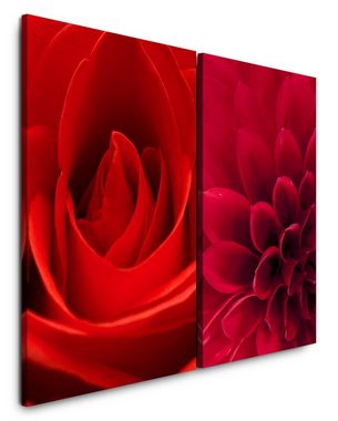 Sinus Art Leinwandbild 2 Bilder je 60x90cm Dahlie Rose Rote Blumen Romanze Romantisch Liebe Leidenschaft
