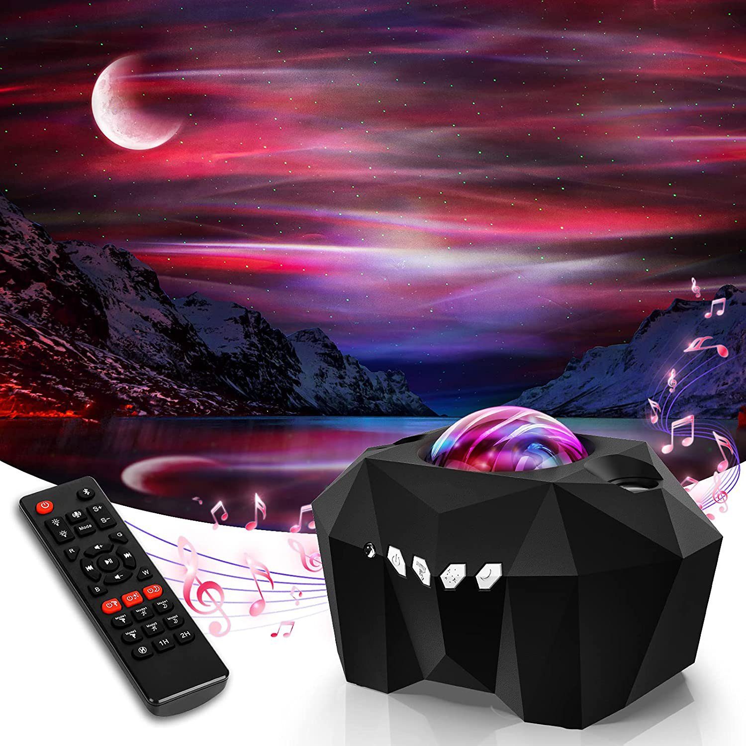 Rosnek LED Nachtlicht Звездное небо, Bluetooth, mit Fernbedienung, für Schlafzimmer Party, Hifi-Stereo-Musiklautsprecher