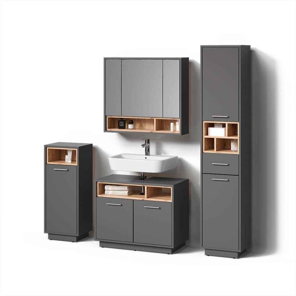 Livinity® Badmöbel-Set Temo, Anthrazit/Sonoma, 4 Teile günstig online kaufen