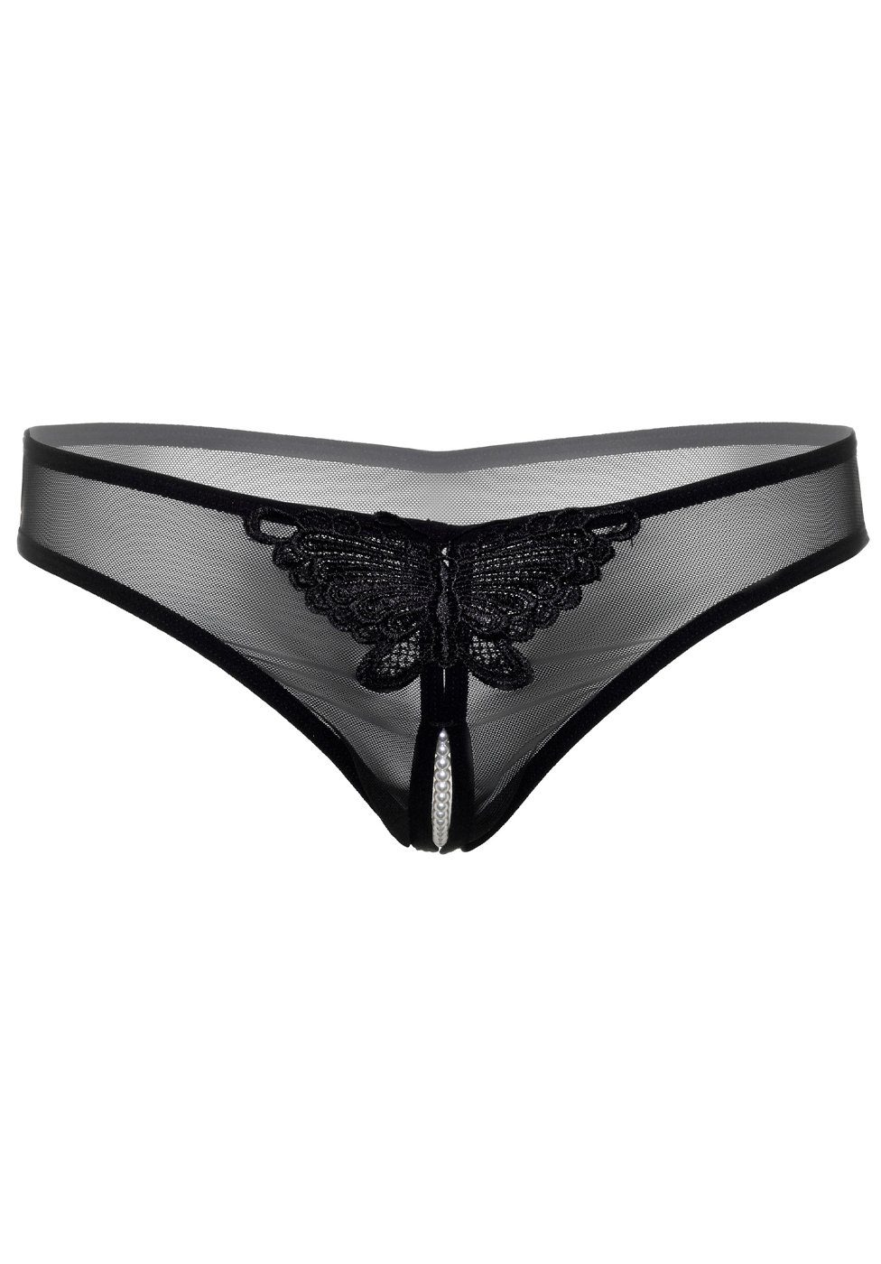 Ouvert Schritt Stringtanga schwarz String-Tanga Daring mit offener Perlen - Intimates