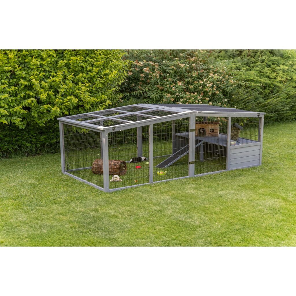 TRIXIE Freigehege Freilaufgehege XL mit Abdeckung - grau - 233 × 79 × 116 cm