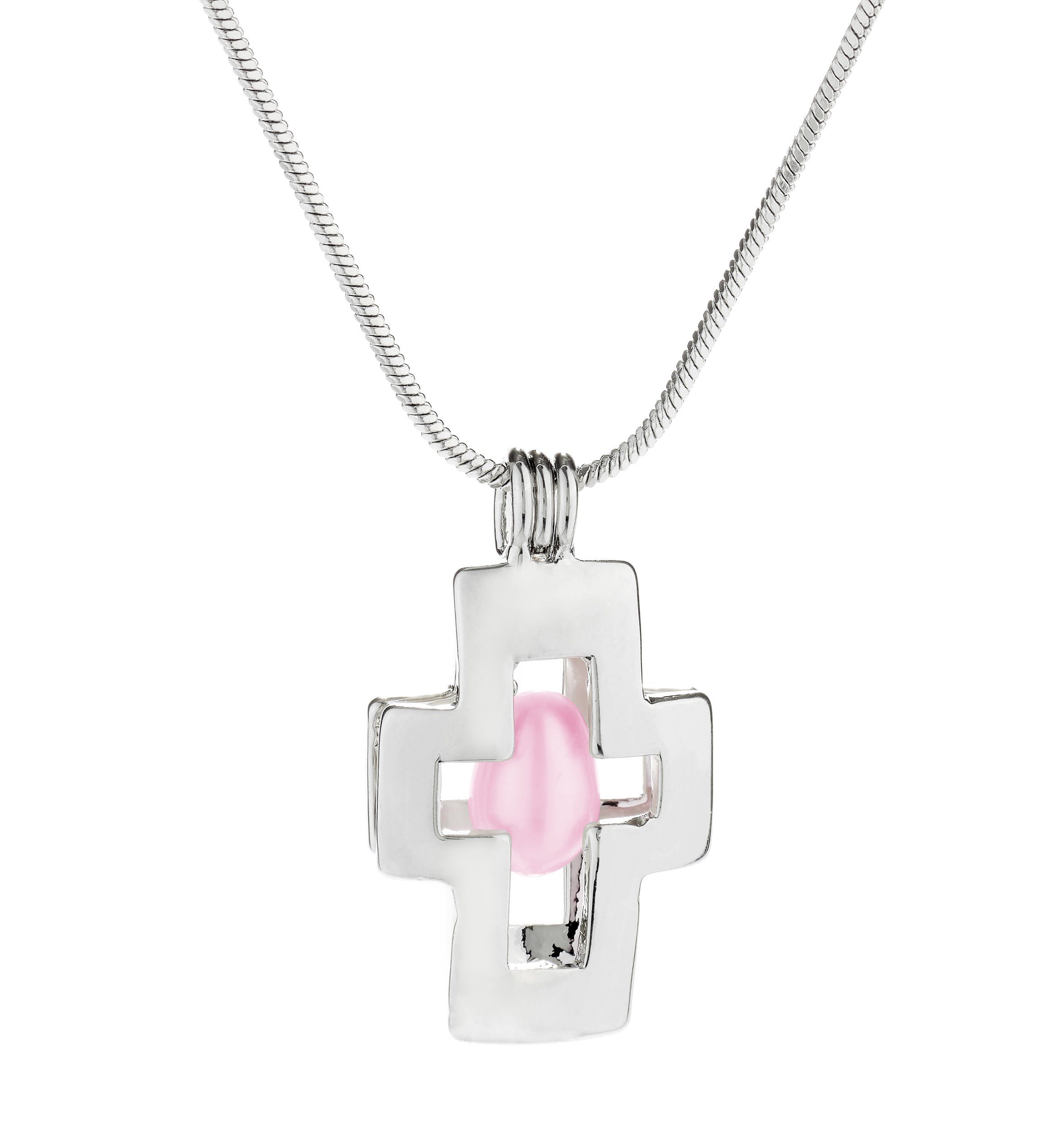 BRUBAKER Perlenketten-Set Glaubens-Wunschperle für Gebete (4-tlg., Geschenkset mit Silberkette und Muschel), Halskette mit Kreuz-Anhänger und echter Perle