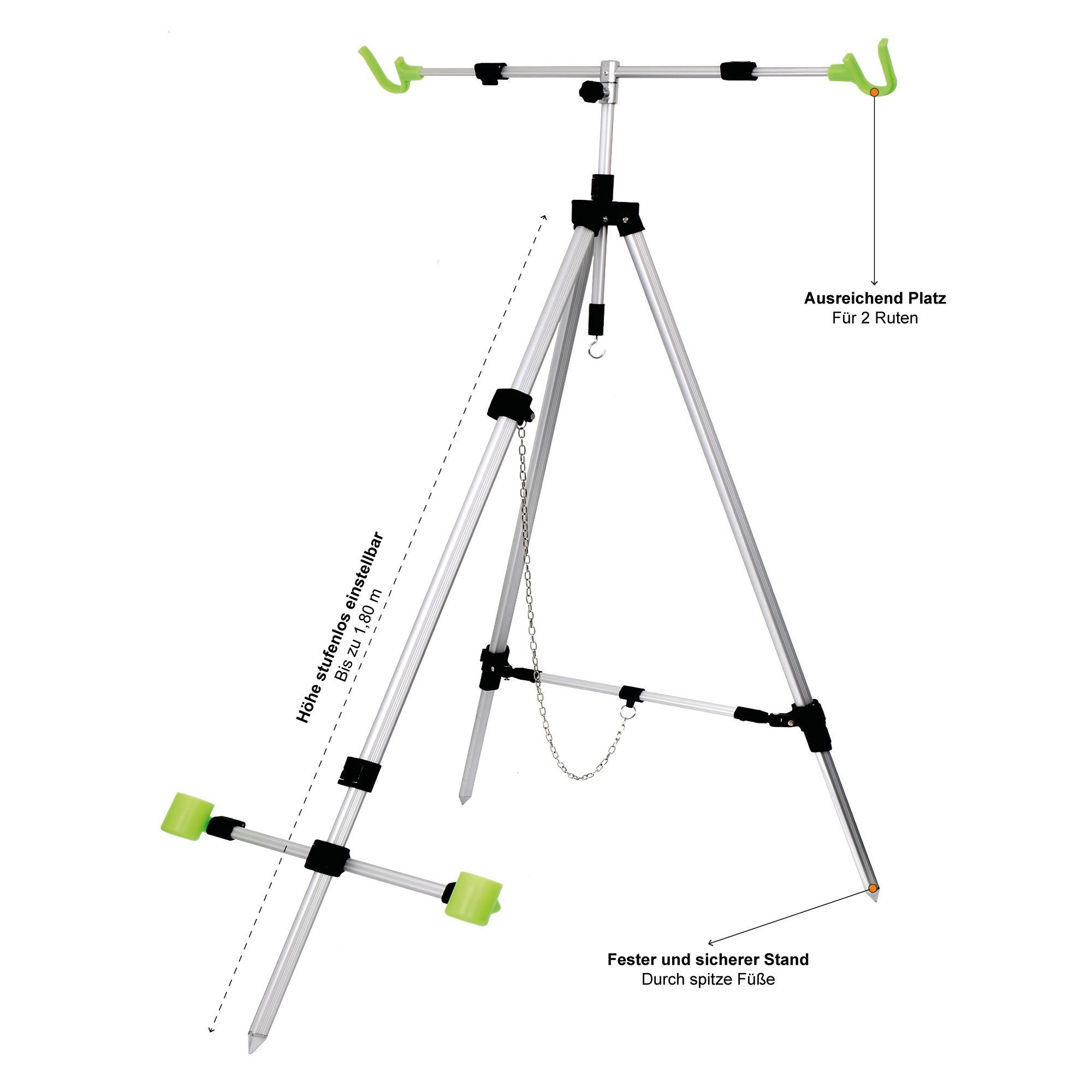 Zite Rutenhalter Brandungsdreibein Teleskopisch Aluminium Tripod mit Tasche für 2 Ruten