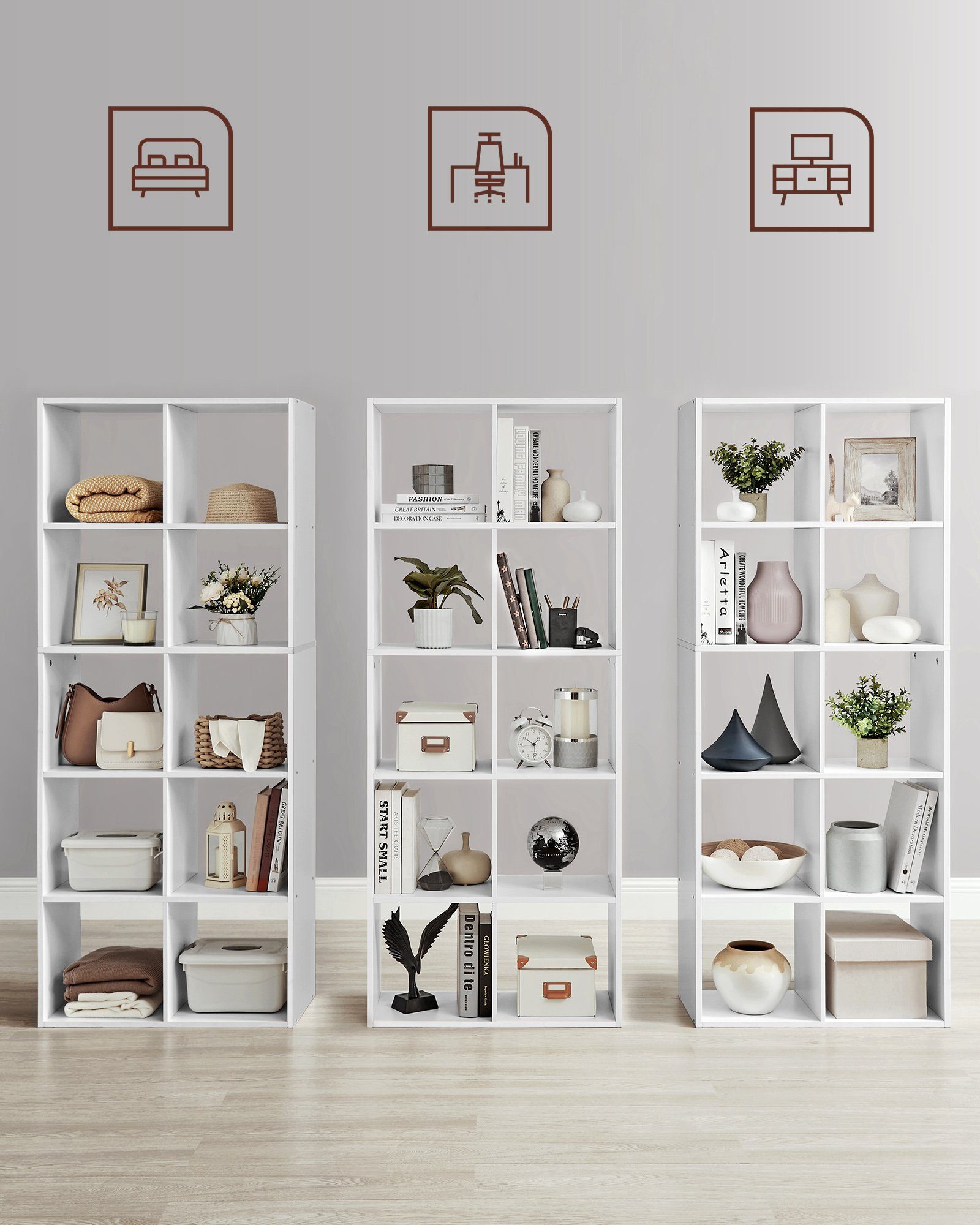 VASAGLE Bücherregal Standregal, mit 10 Fächern, skandinavischer Stil